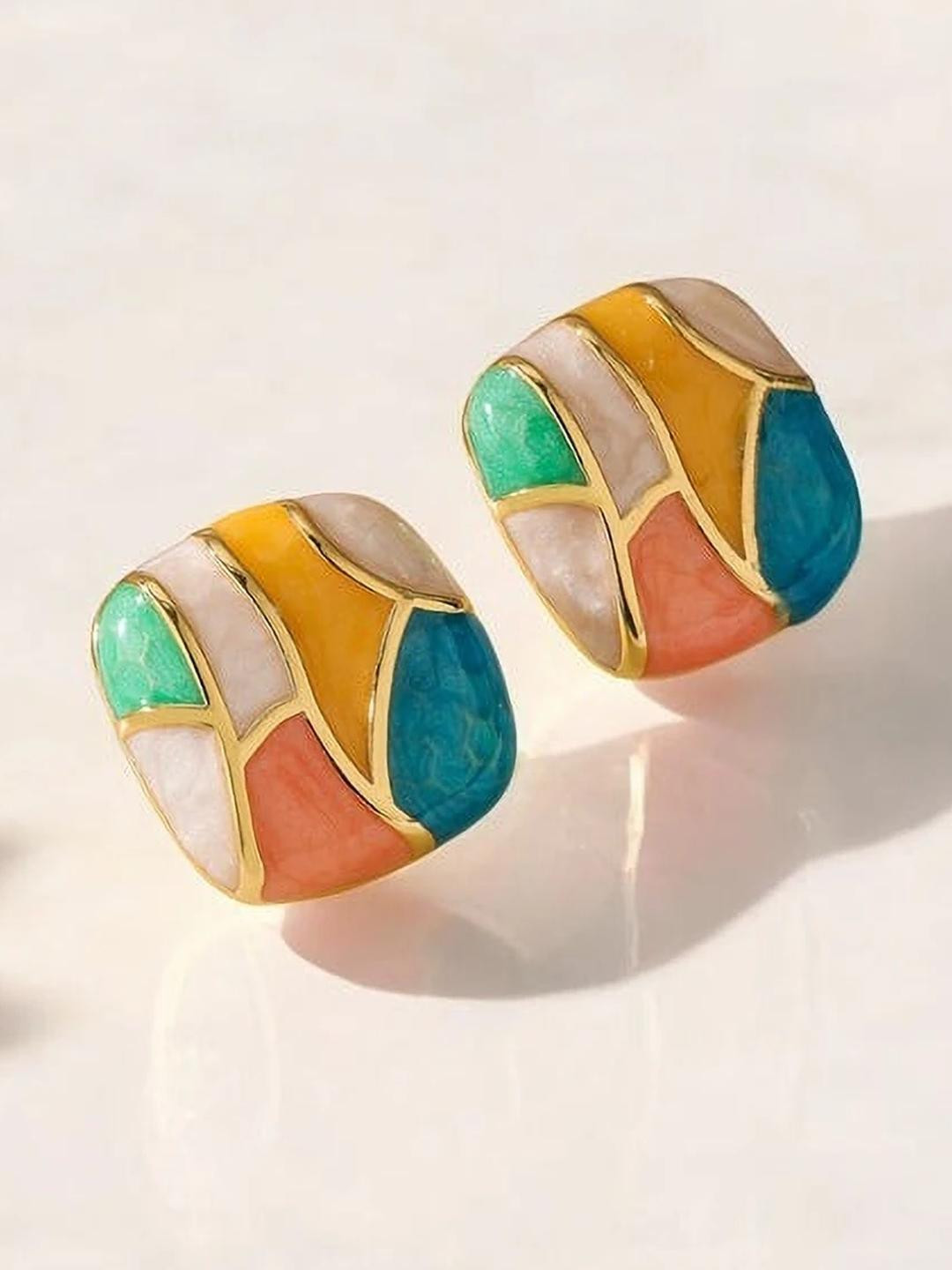 Adornity Multicolor Square Shaped Studs Earrings