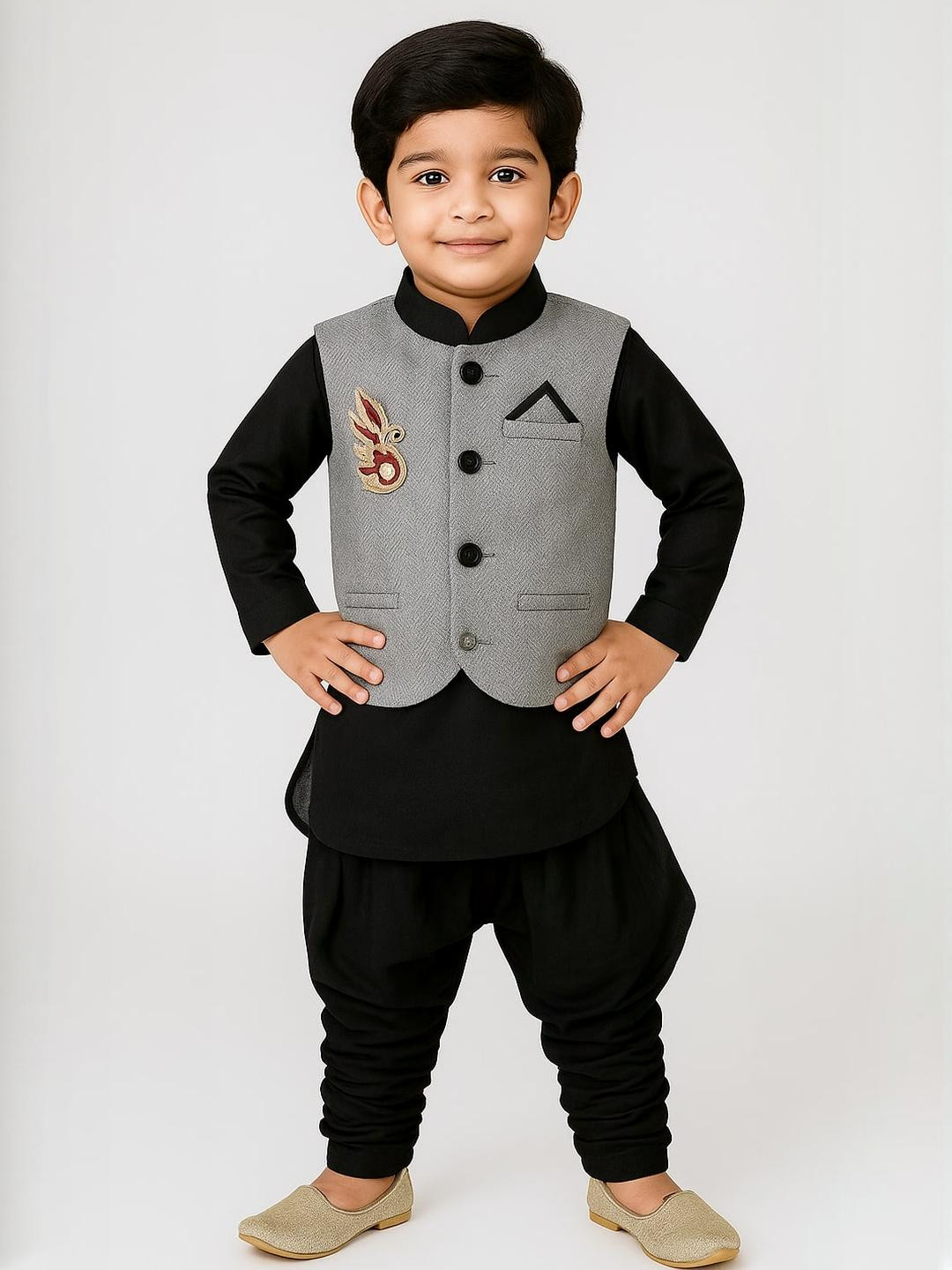 Covetus Kids-Boys Black Kurta Sets