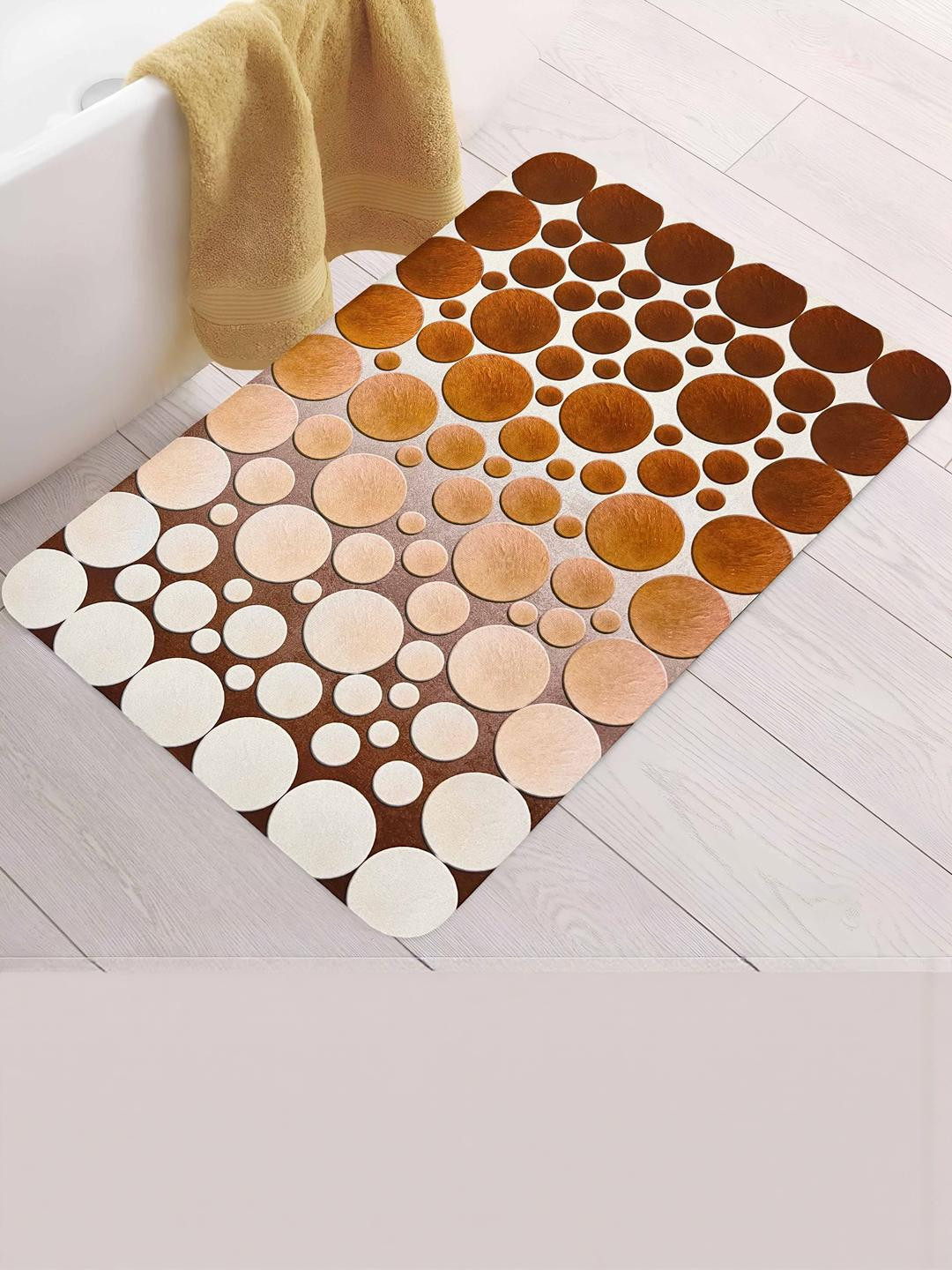 IVAZA Gold Toned & Peach Geometric Patterned 500 GSM Bath Mat