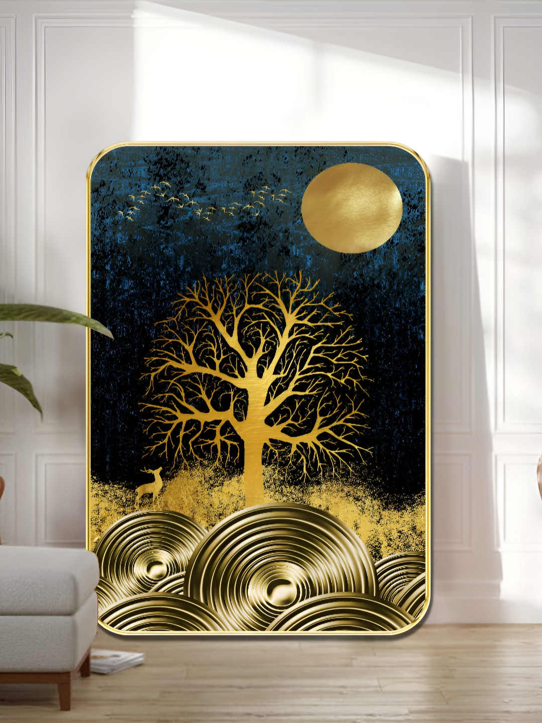 SAF Black & Gold-Toned Wood Golden Fantasy Tree Wall Art