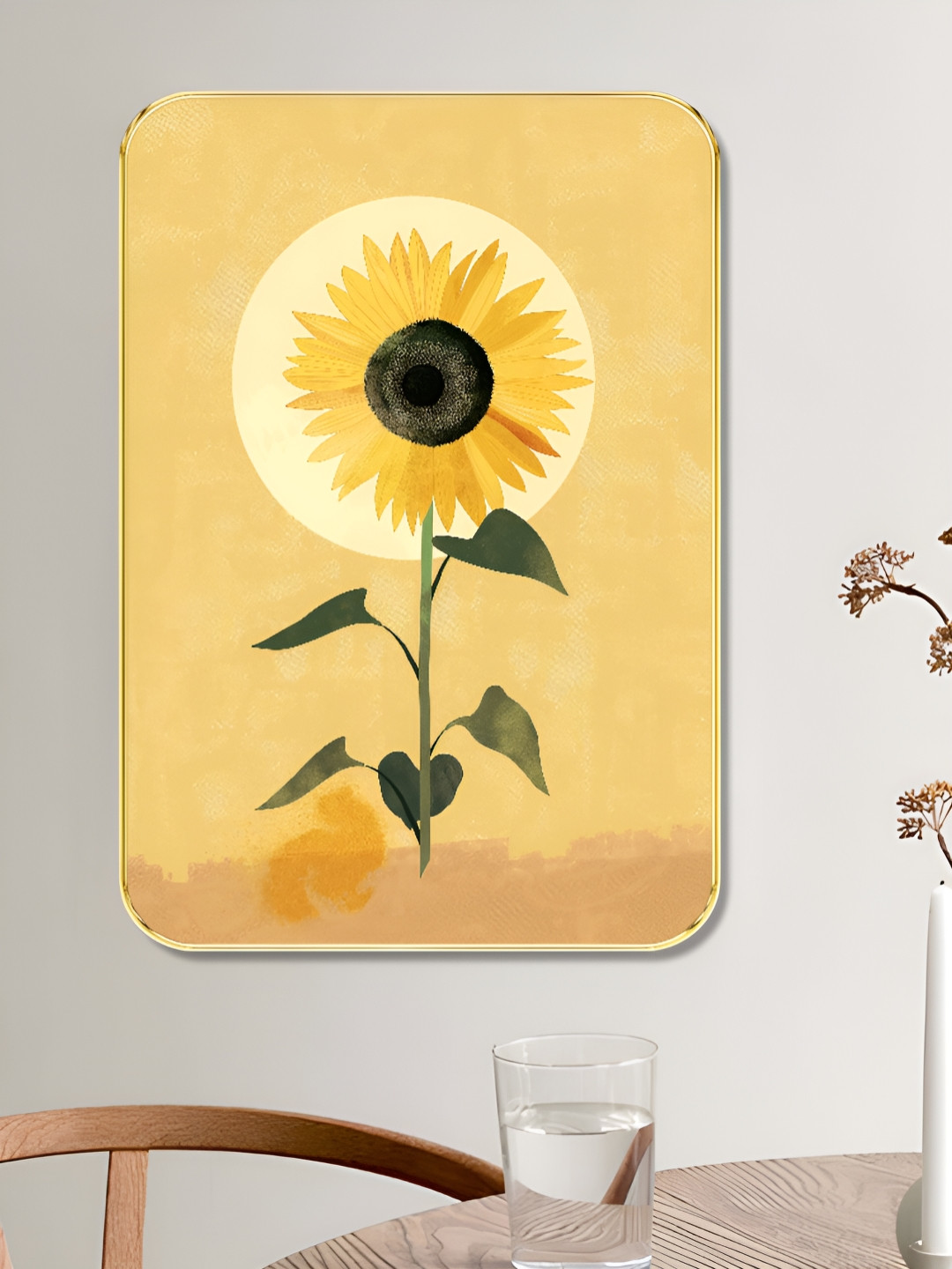 SAF Yellow & White Minimal Sunflower Printed Wall Art