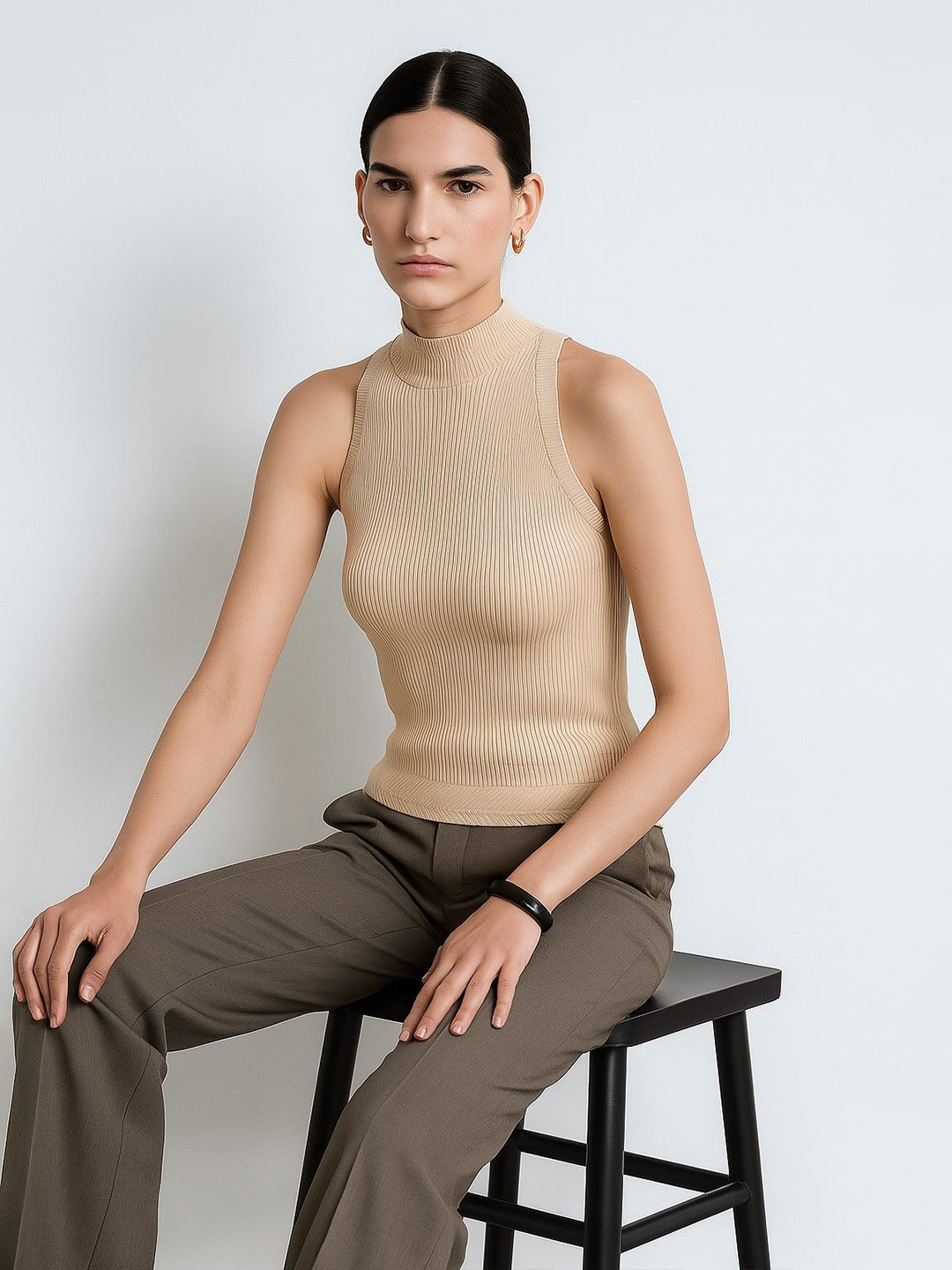 sollobell Women Choker Neck Sleeveless Ribbed Tank Top