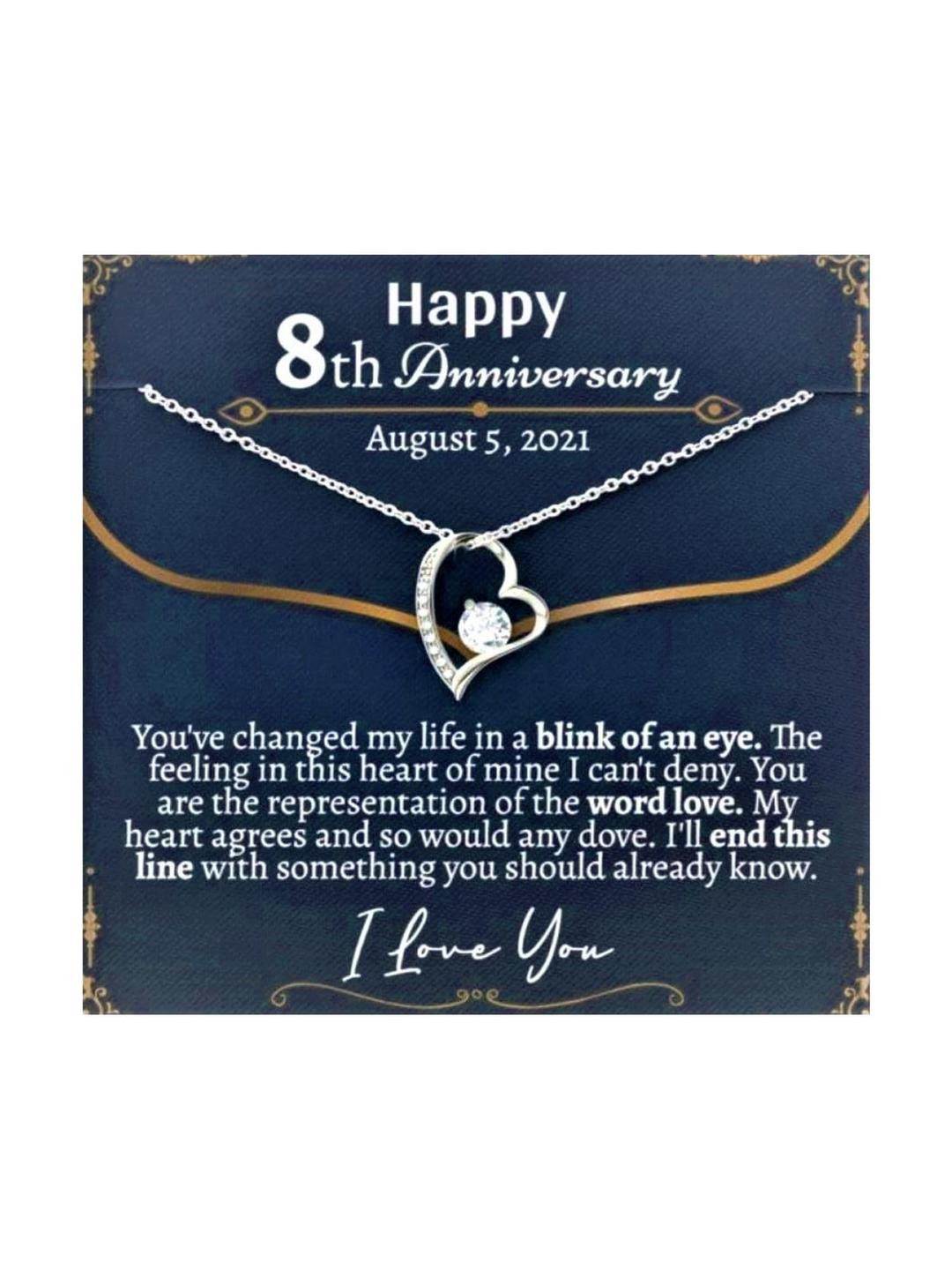 Silver Gift Wife Necklace, Personalized 8 Year Anniversary Necklace For Her, 8 Year Wedding Anniver