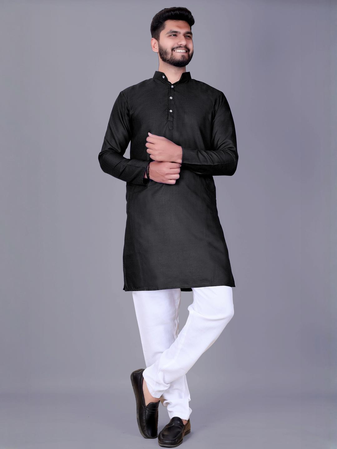 Men Solid, Colorblock, Self Design Straight Kurta (Black)