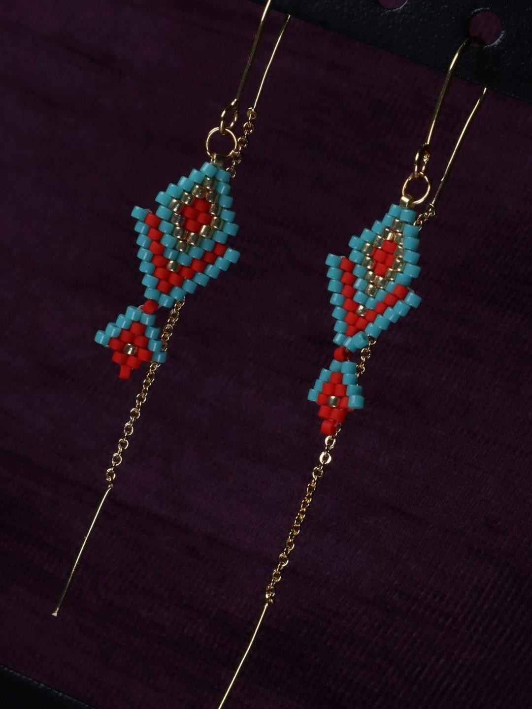Threads & Beads Teal & Red Drop Earrings