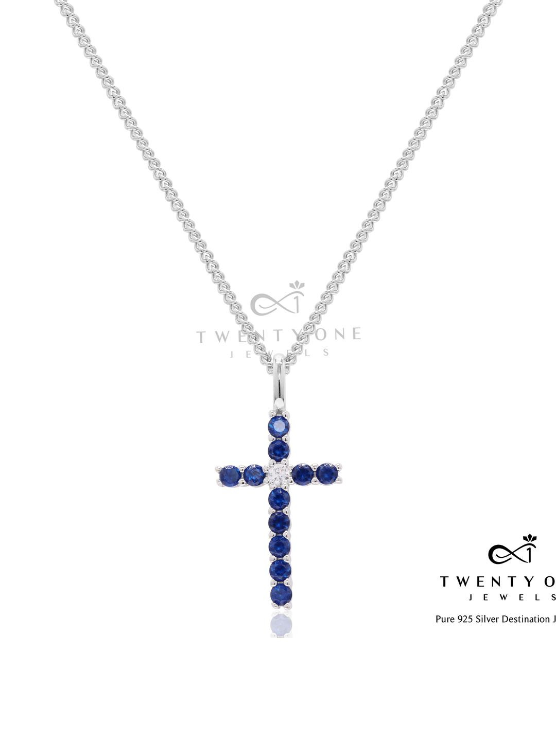 925 Silver Blue Diamond Cross Pendant
