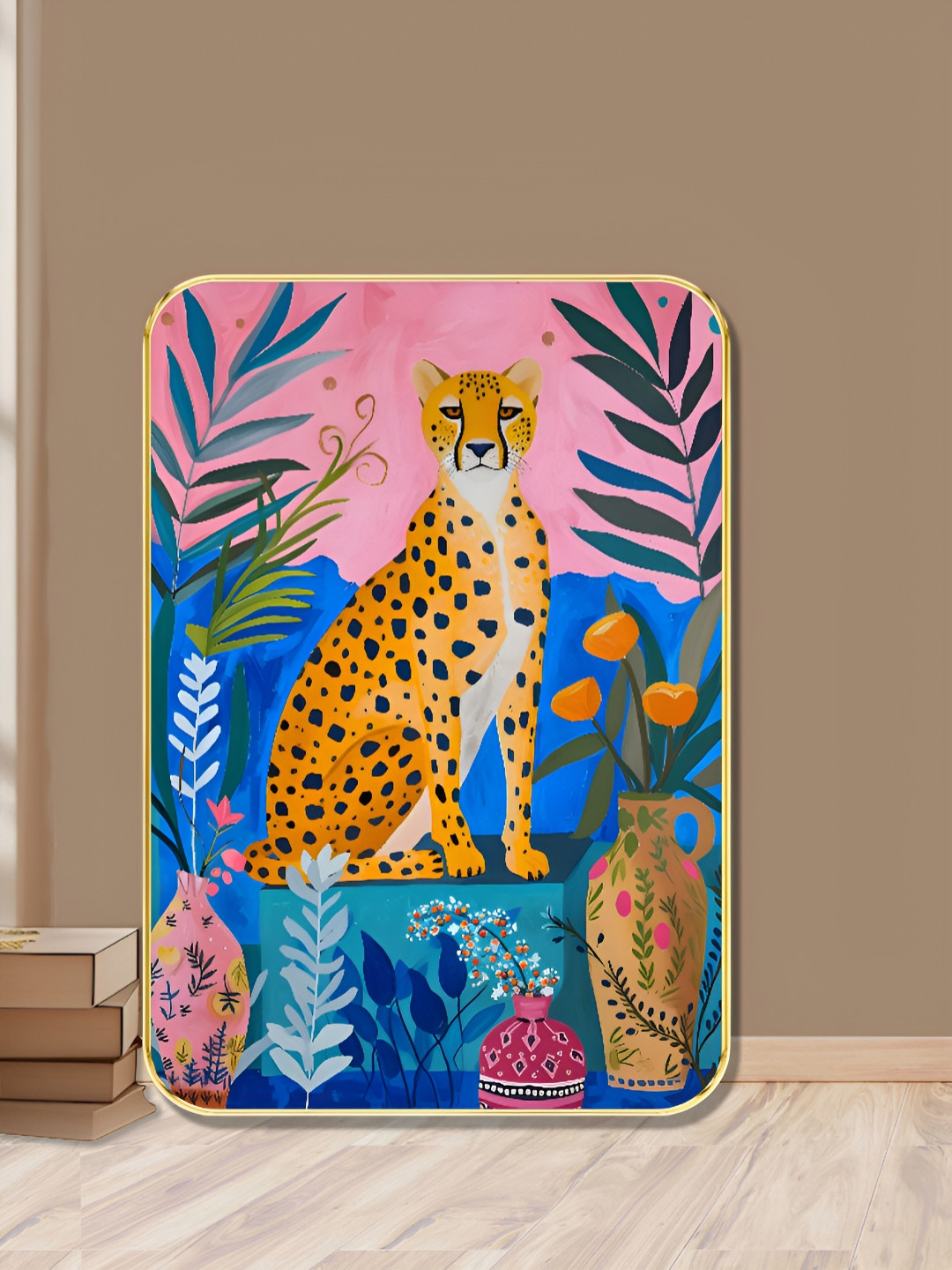 SAF Brown & Blue Animal Printed MDF Wooden Wall Art