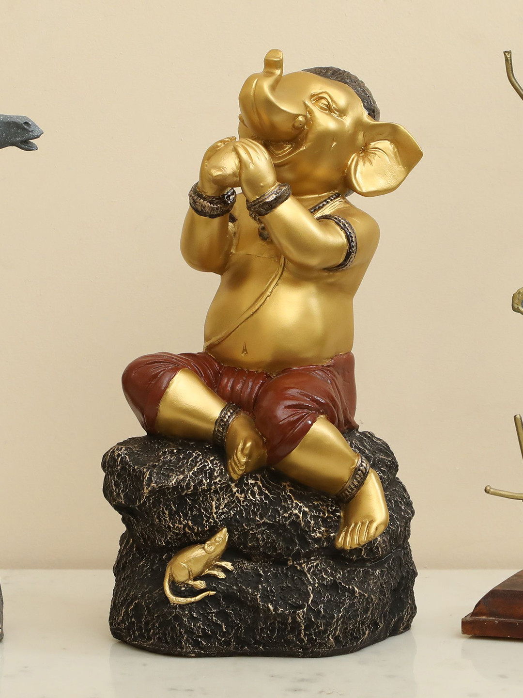 vedas S-Pari Gold-Toned & Black Ganesha Religious Idol Showpiece
