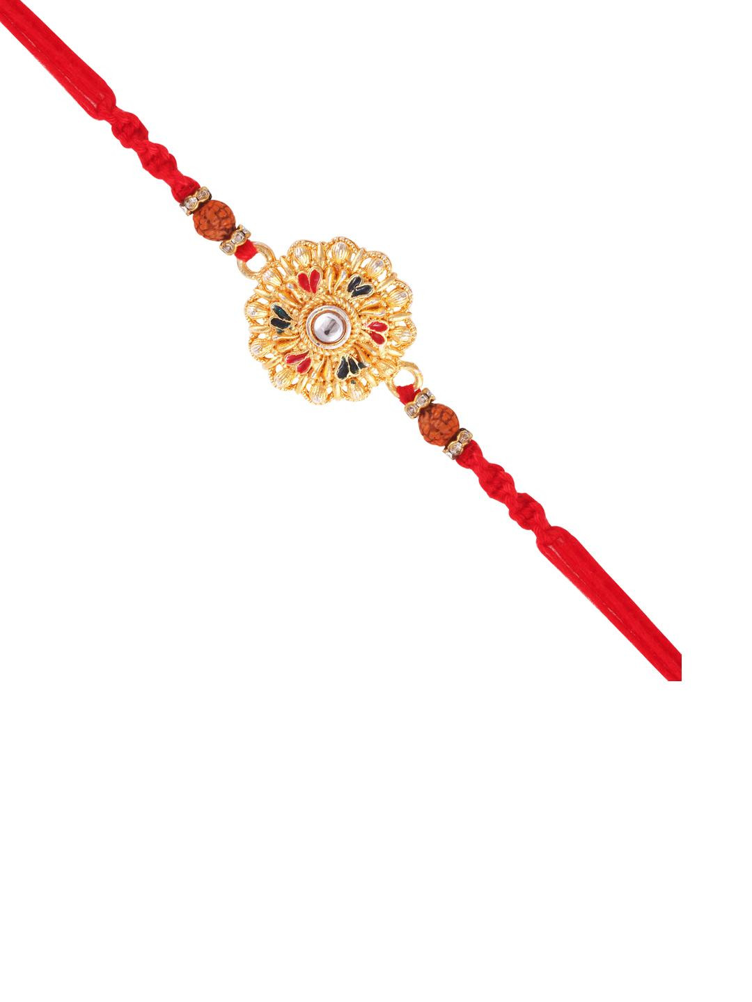 Vivastri flower Gold and Rhodium Plated Alloy Rakhi for Lovely Brother [VIVA1181RKG]