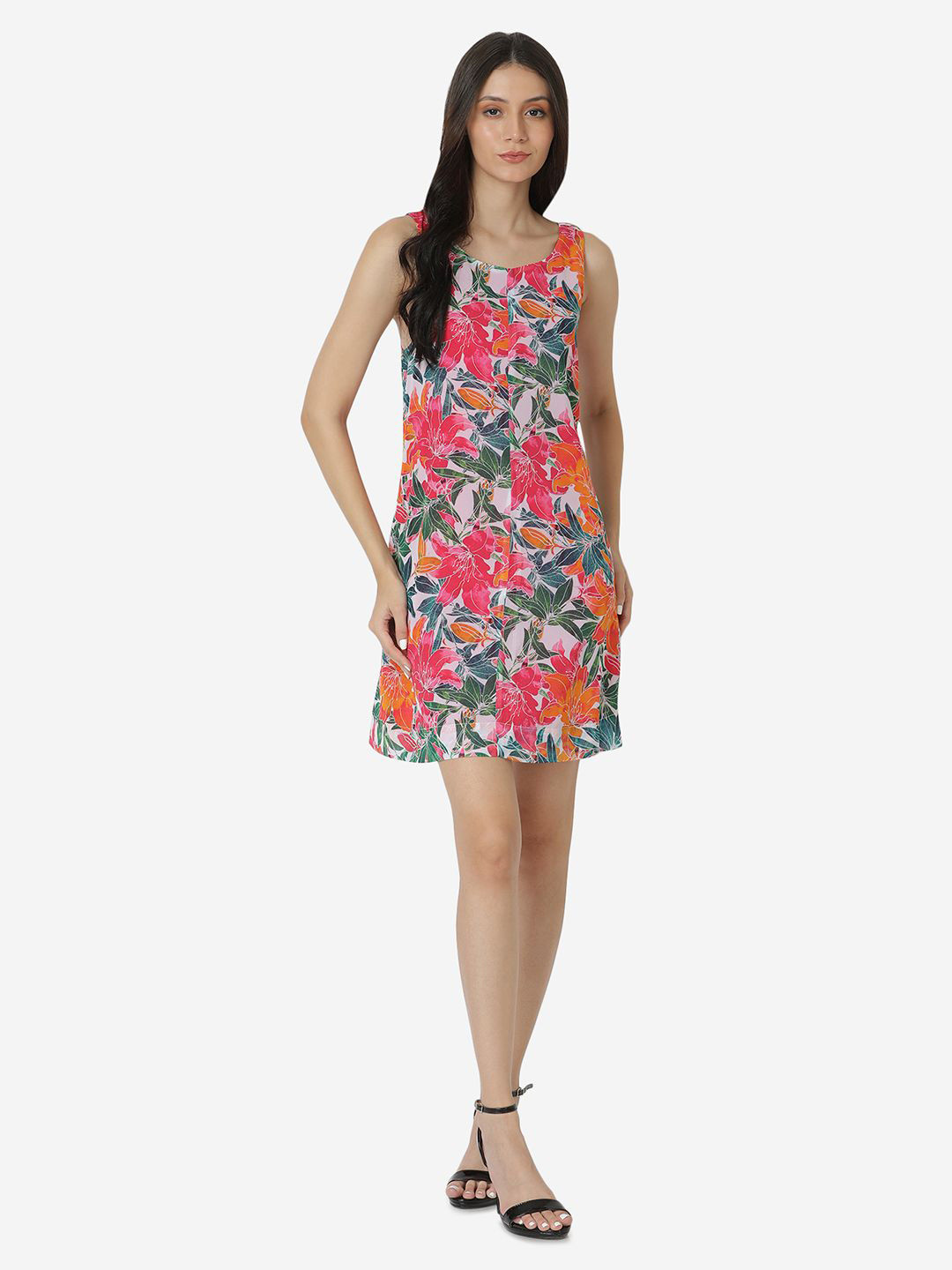 D 'VESH Women Floral Printed Sleeveless Georgette Dress
