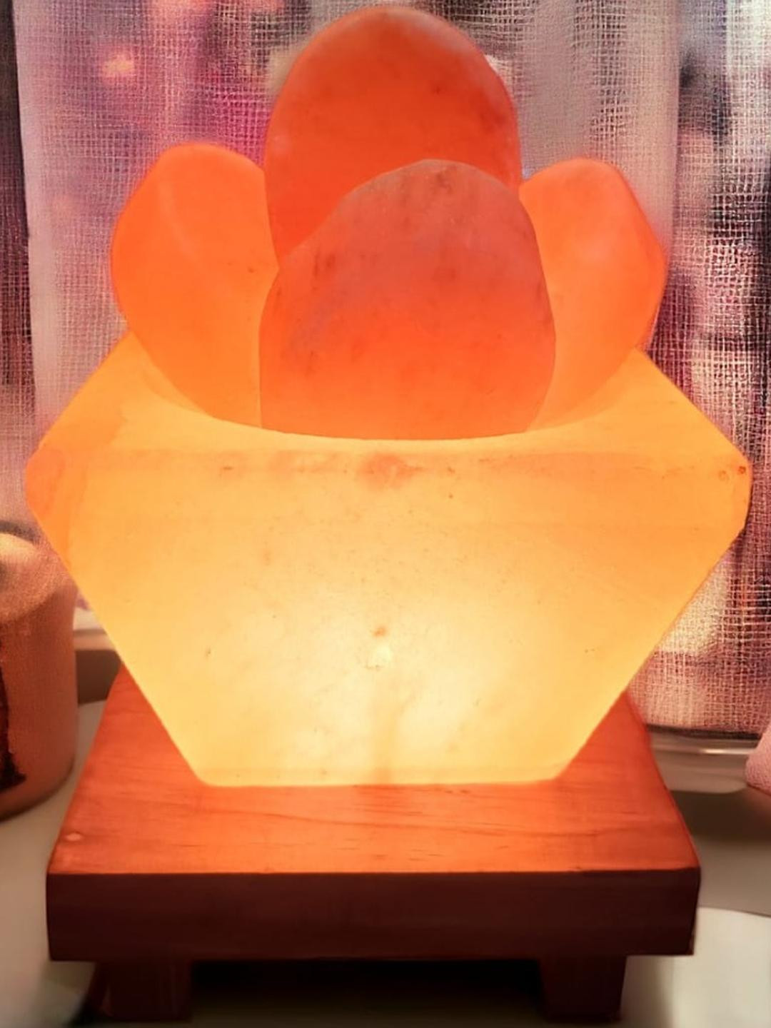GLOBAL AROMA Orange Square  Wood rock salt Table Lamp