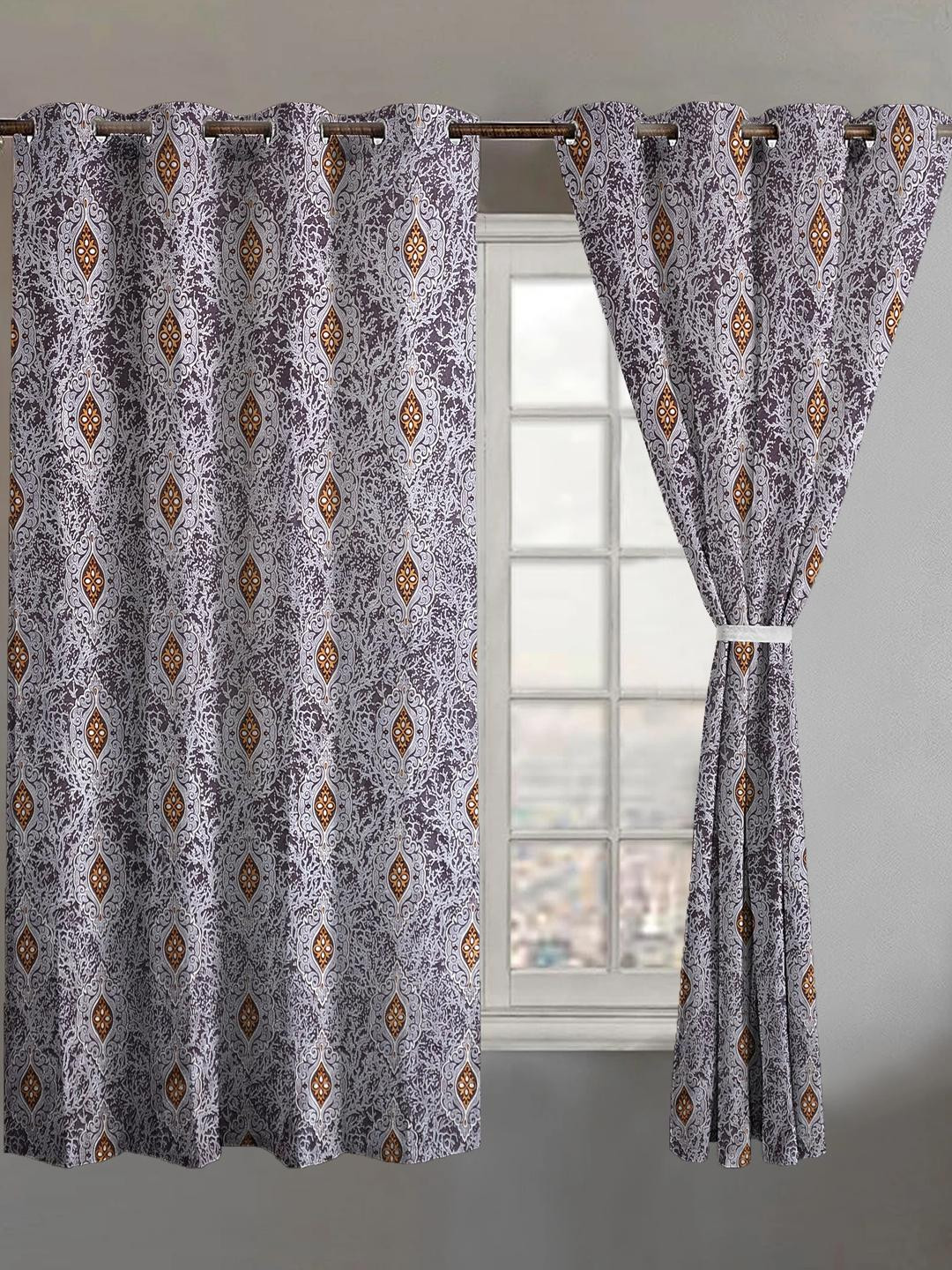 Lunar Days Set of 2 Eyelet Ring Grey Floral Window Curtains 5 Feet