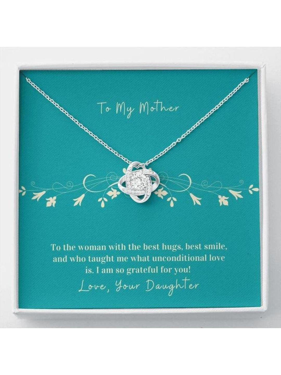 Silver Gift Mom Necklace, Gift To Mother From Daughter Hug Gift Necklace Message Card