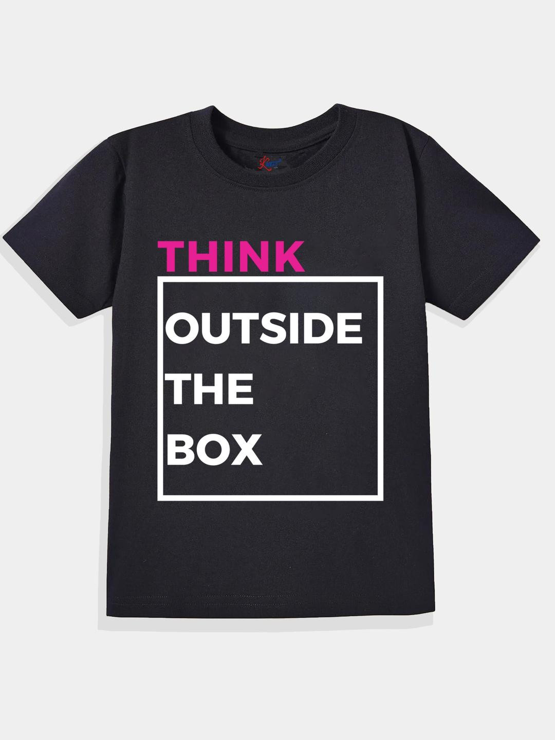KAVEE Pure Cotton Half Sleeves Think Outside The Box Text Printed Bio Washed Tee -Black