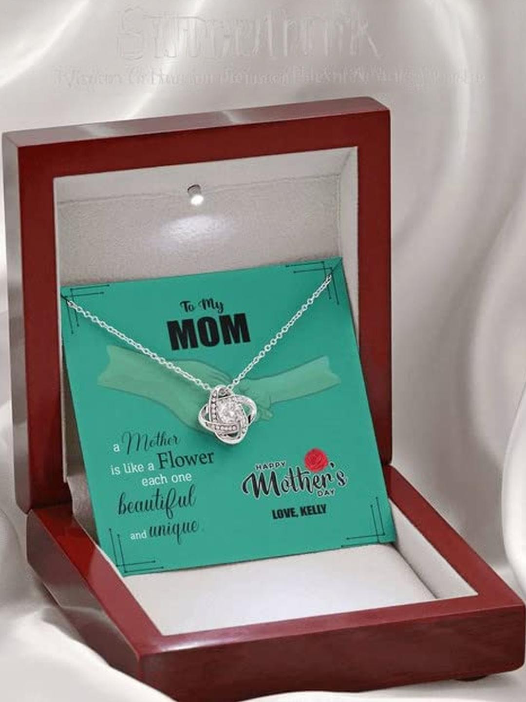 Sterling Silver Gift MOM NECKLACE, A MOTHER IS LIKE A FLOWER GIFT FOR MOM CUSTOM NAME LOVE KNOT NEC