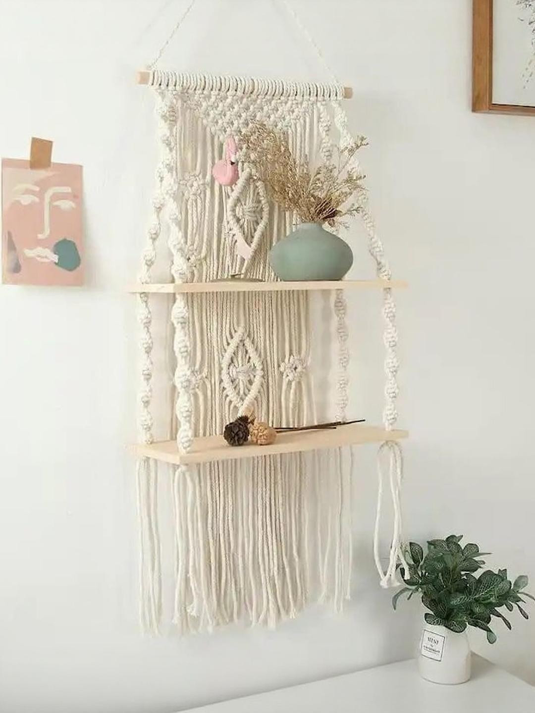 Aain Macreame wall hanging shelf Wood Hall Tapestries & Macrame-29.5In