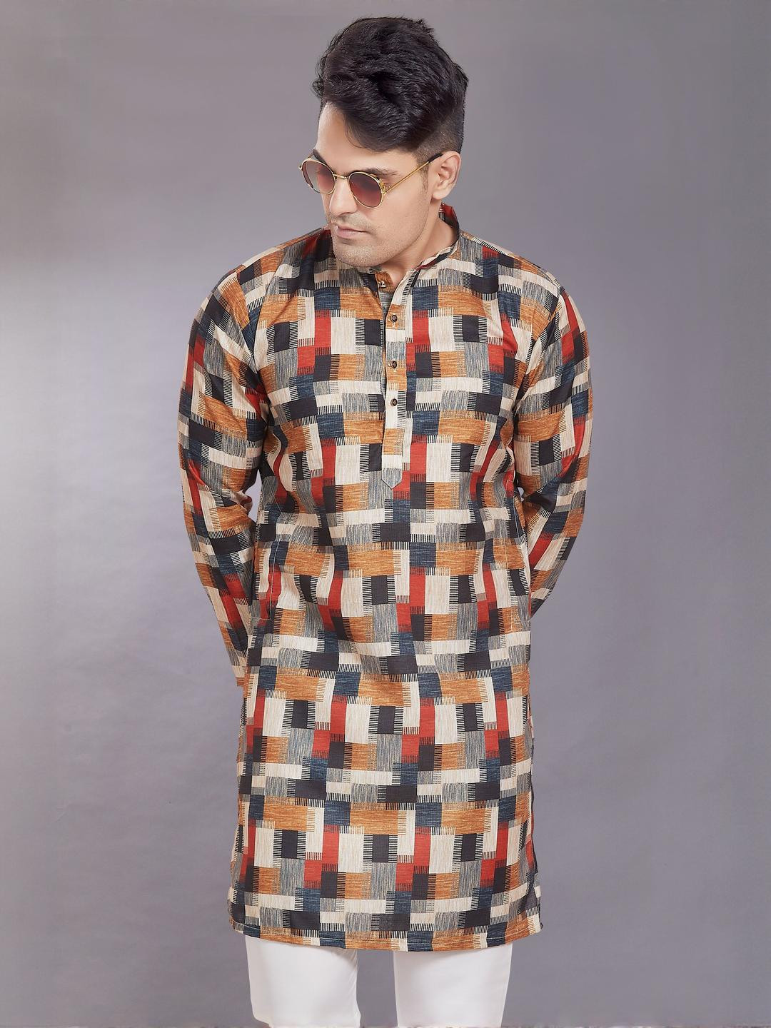 PulseIQ Men Printed A-Line Cotton Kurta
