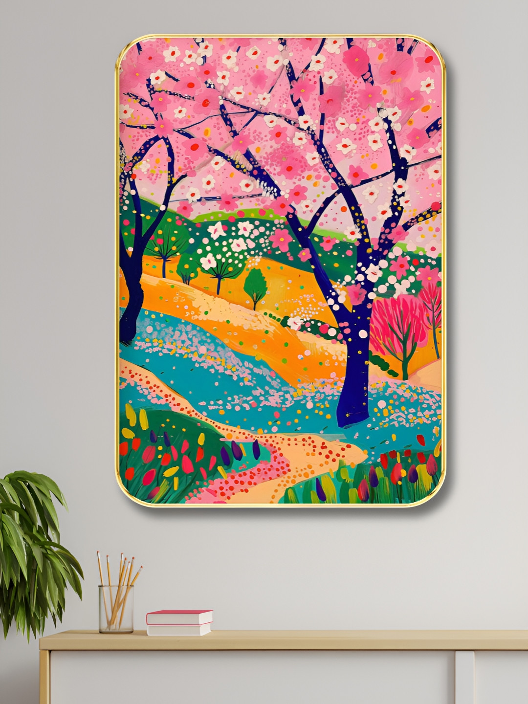Livin'luxe Pink & Orange Cherry Blossom Fantasy Wall Art