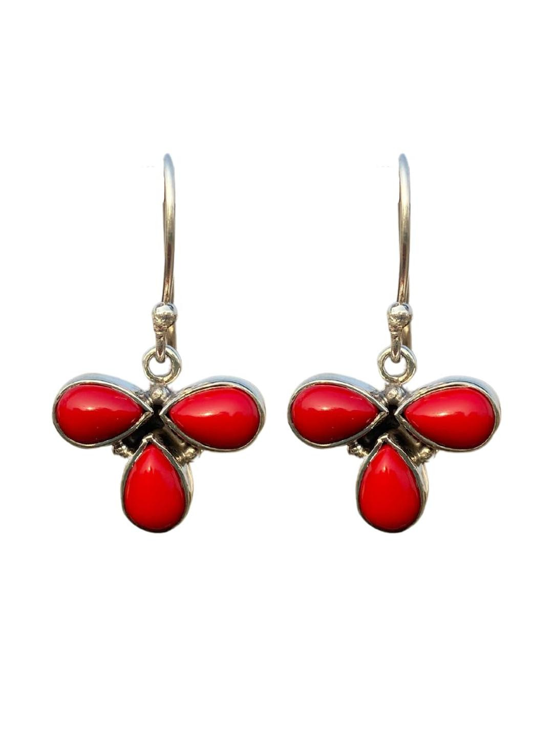 Silver Planets 92.5-925 Sterling Silver Red Onyx Stone Ethnic Earring For Women And Girls