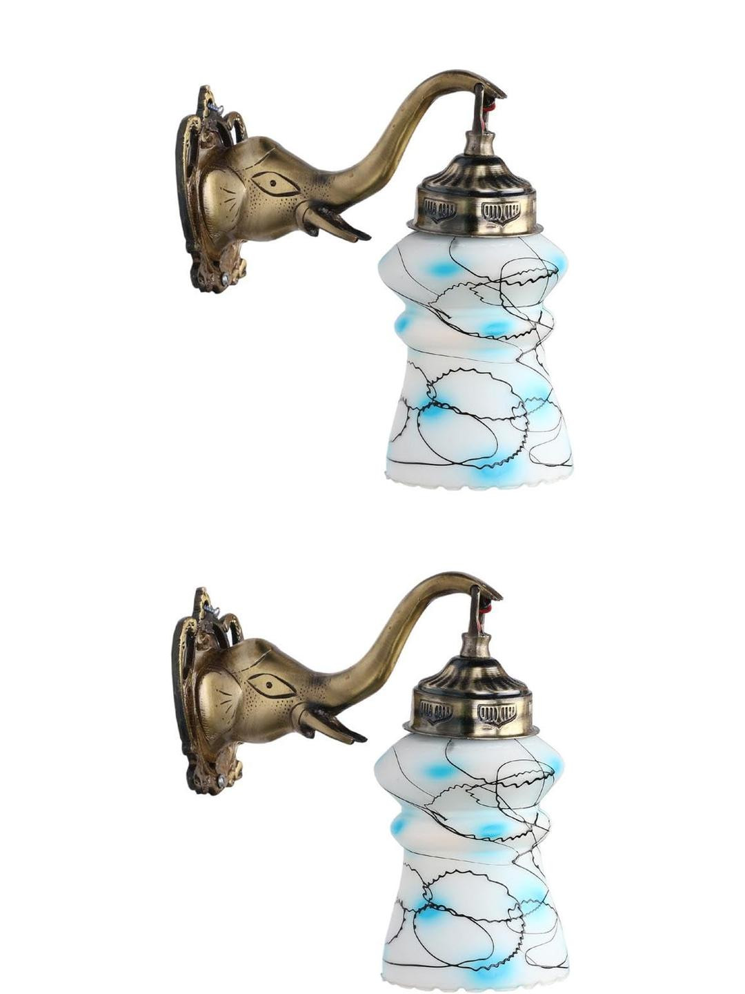 SOMIL Blue And White Printed Glass Cylinder Shaped Wall Lamp