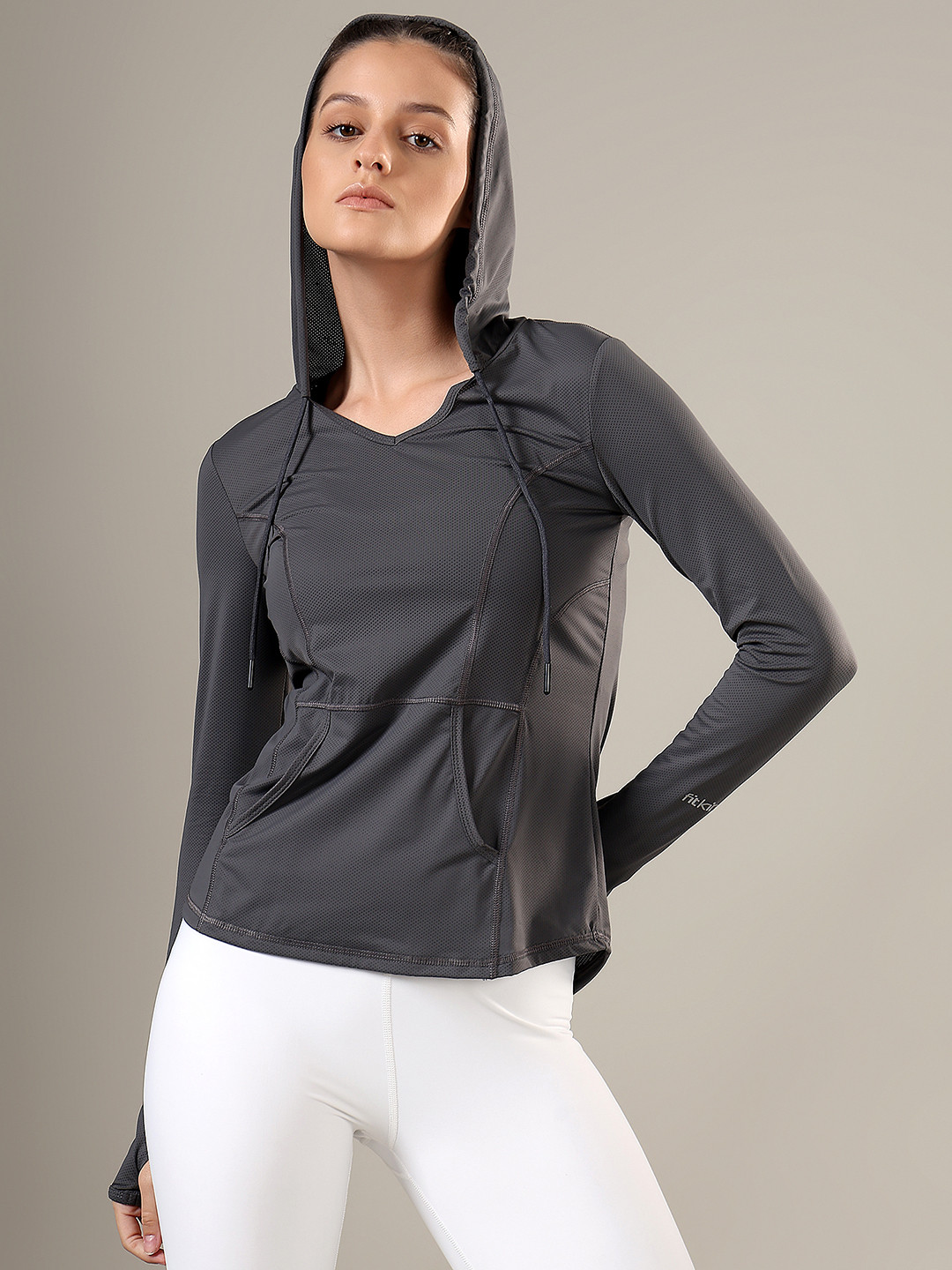 Fitkin Women Charcoal Grey Training or Gym T-shirt