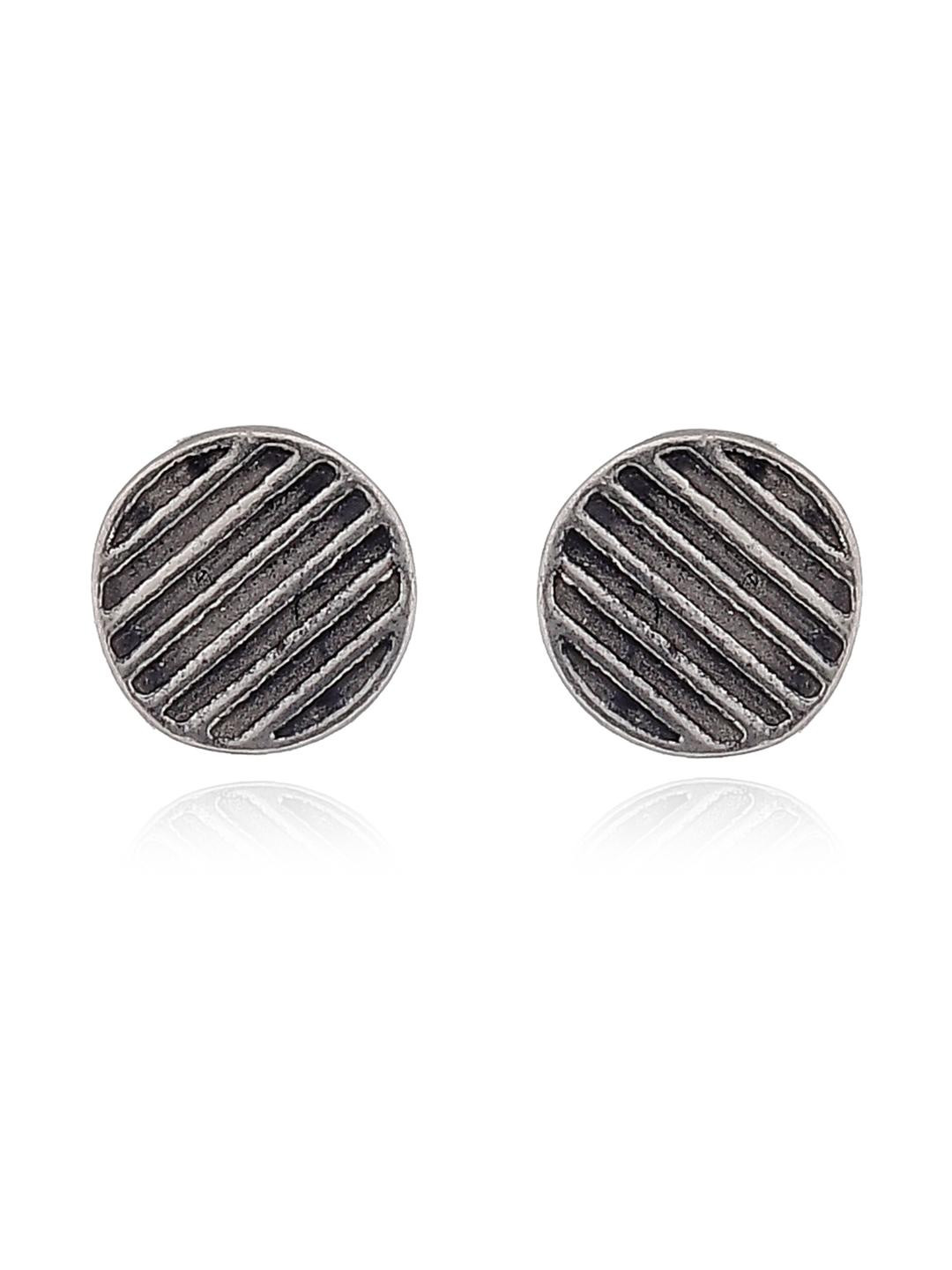 Nemichand Jewels Women Silver Oxidised Circular Silver-Plated Studs Earrings