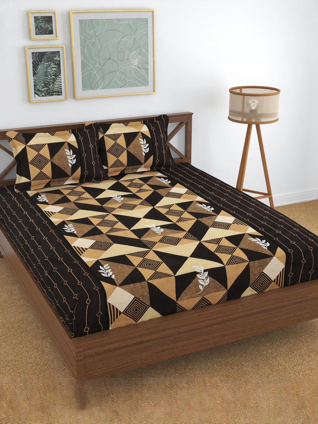 Fabture Brown 210 TC Queen Bedsheet with 2 Pillow Covers