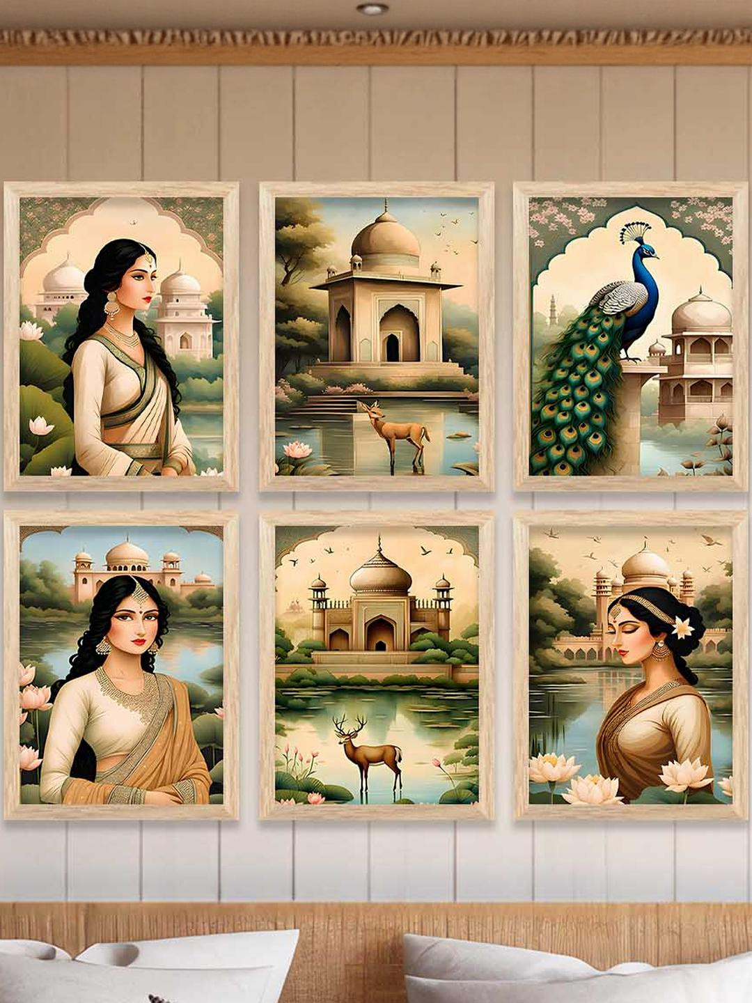 WALLLANE Brown set of 6 Piece Wood Abstract Wall Paintings