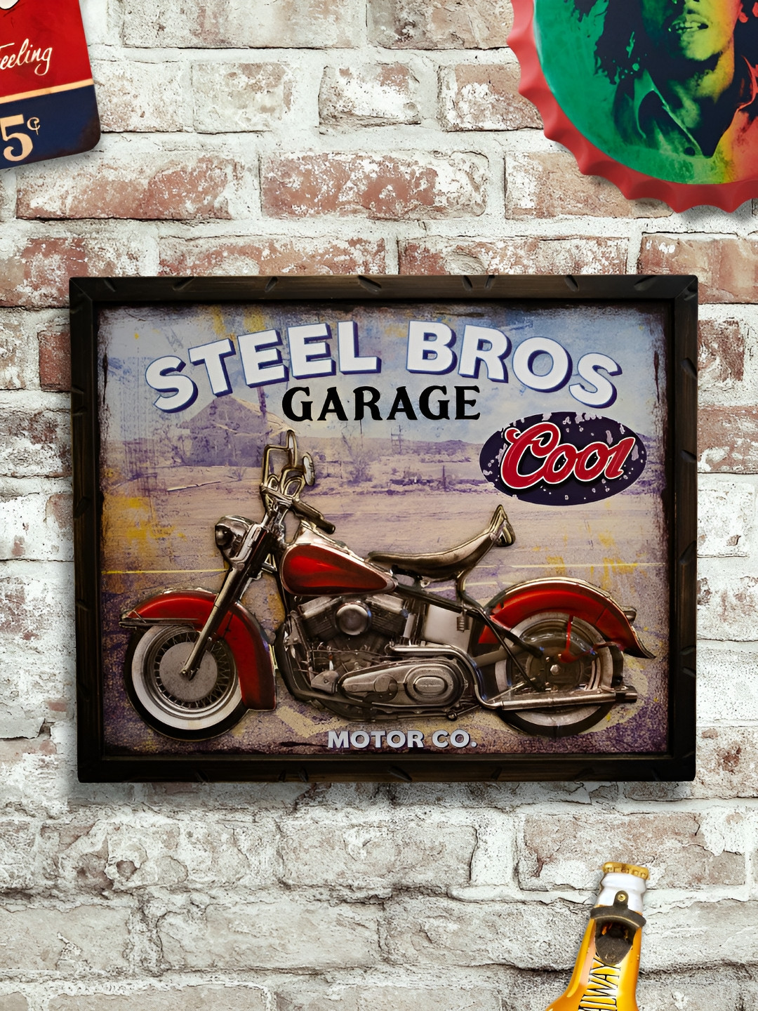 eazy wagon Brown & Red Motorcycle FatBoy Garage Retro Wall Art