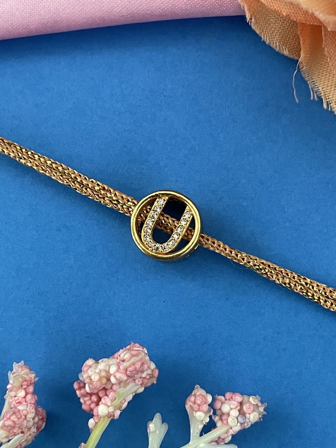 Digital Dress Room American Diamond Studded U Letter Thread Rakhi