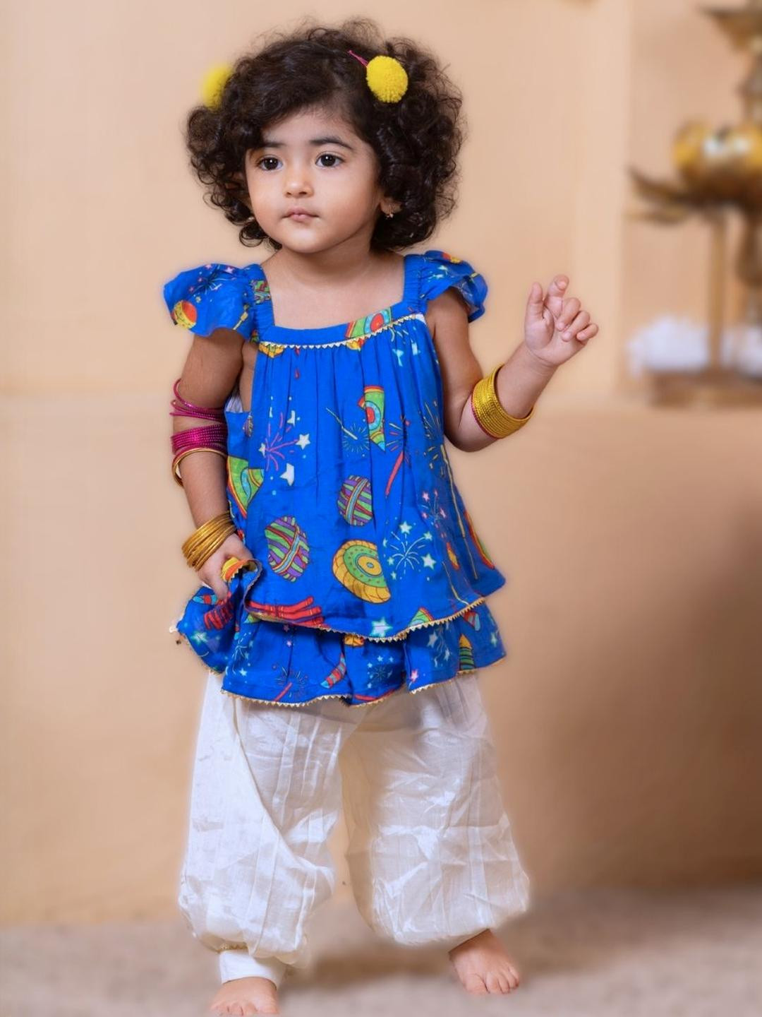 Tura Turi Girls Blue Art Silk Kurta Sets