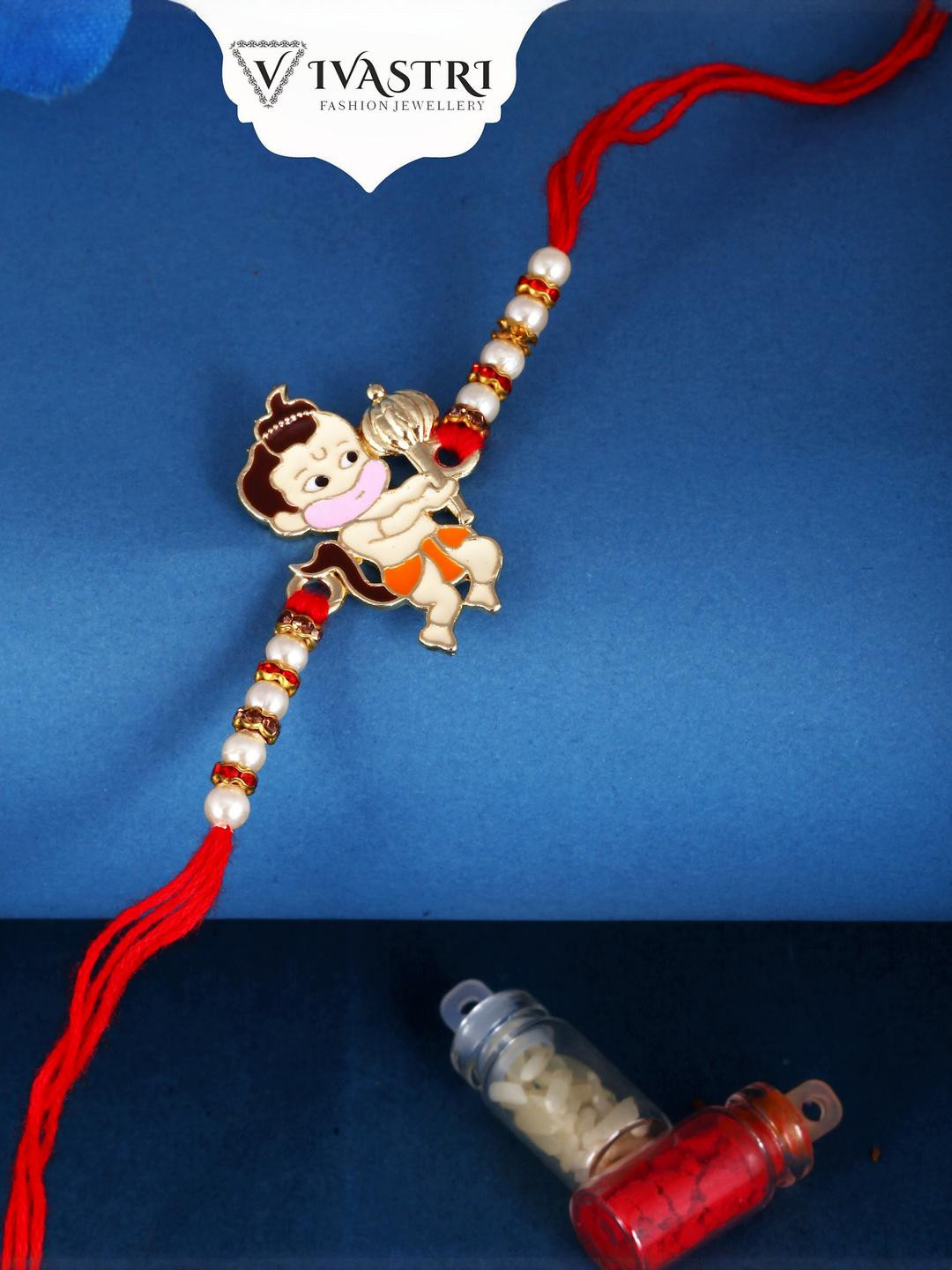 Vivastri Bal Hanuman Gold and Rhodium Plated Alloy Rakhi for Lovely Brother Kids[VIVA1166RKG]