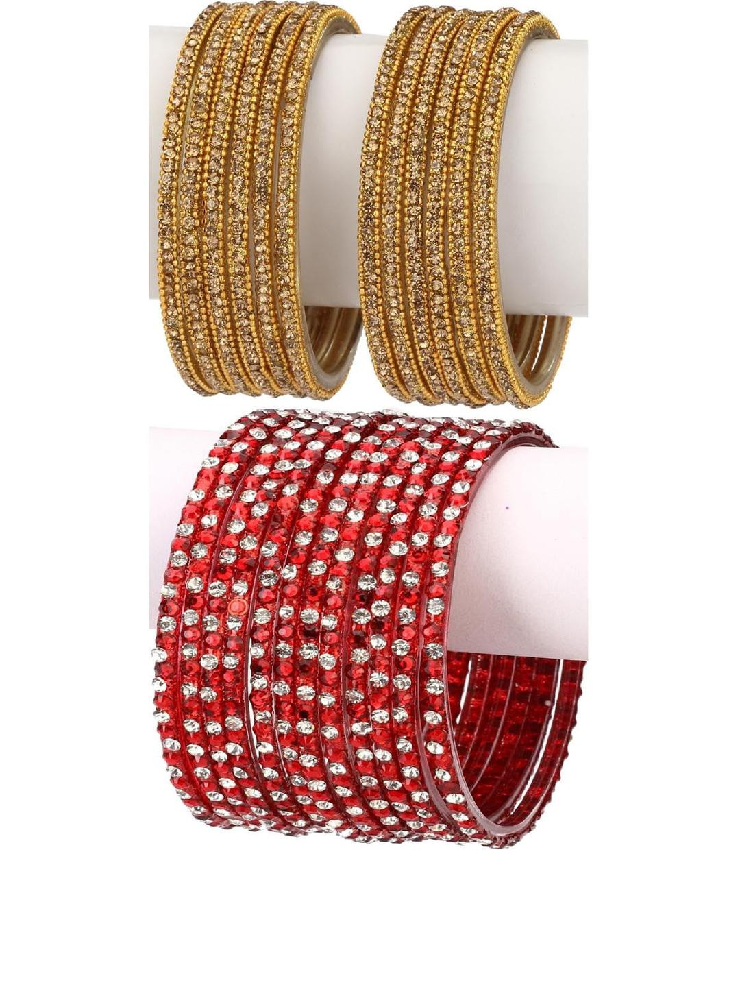 SOMIL Women Gold and Red Glass Bangles Set