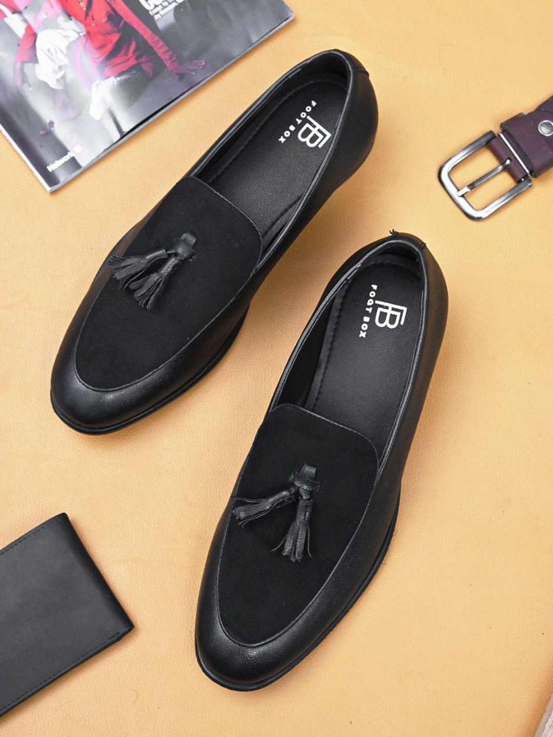 FOOTBOX Men Leather Formal Tassel Slip On Shoes