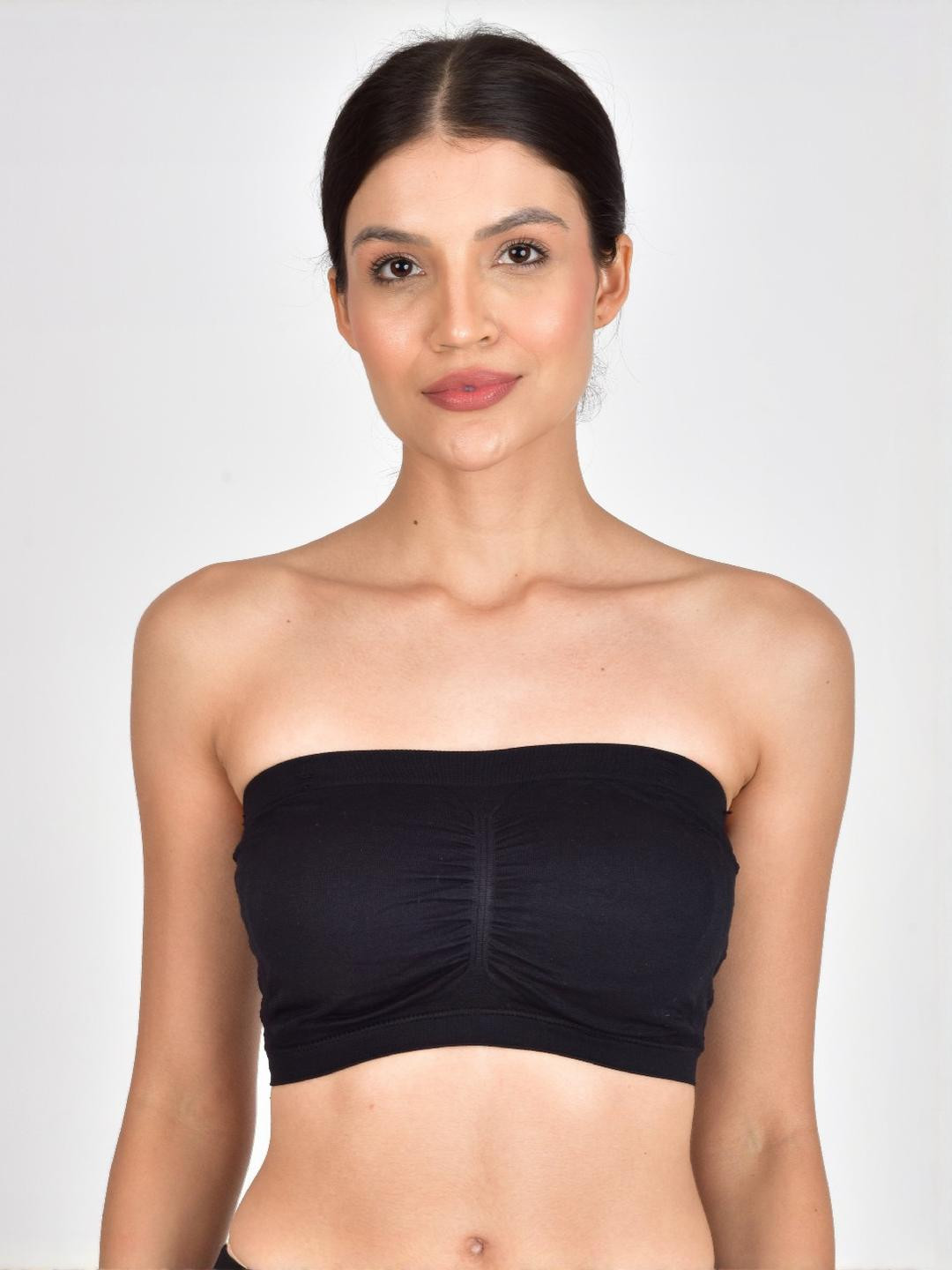 Tomkot Strapless Bras for Women Wireless Non-Slip Seamless Black Tube Bra with Straps