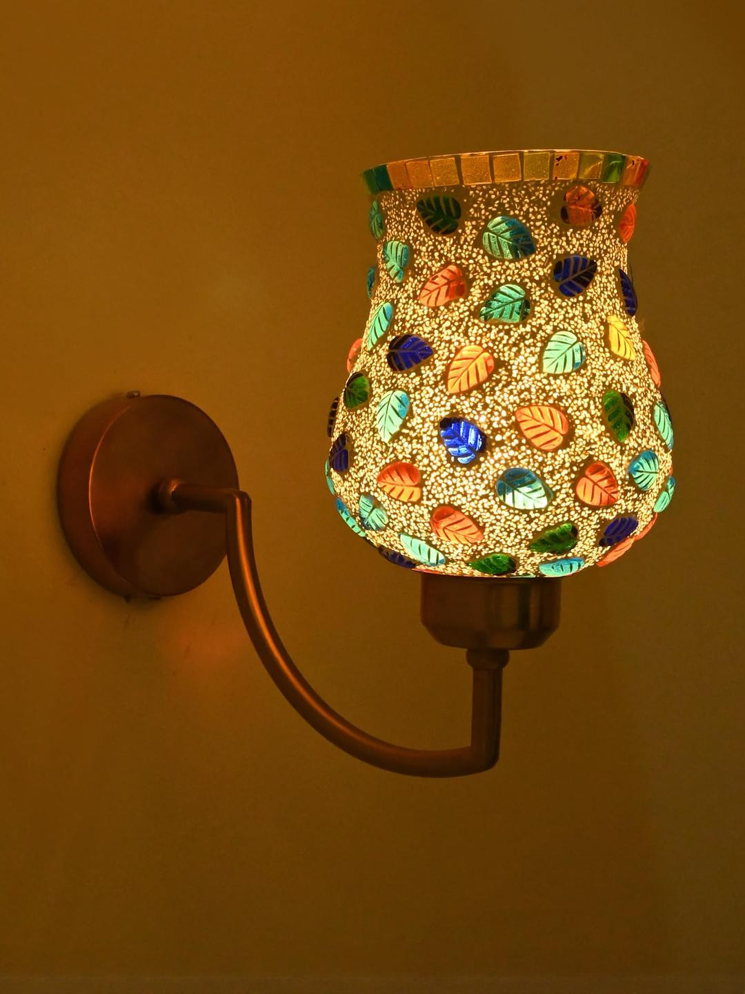 SOMIL Unisex Multi Color Printed Glass Cylinder Shaped Decorative Wall Lamp