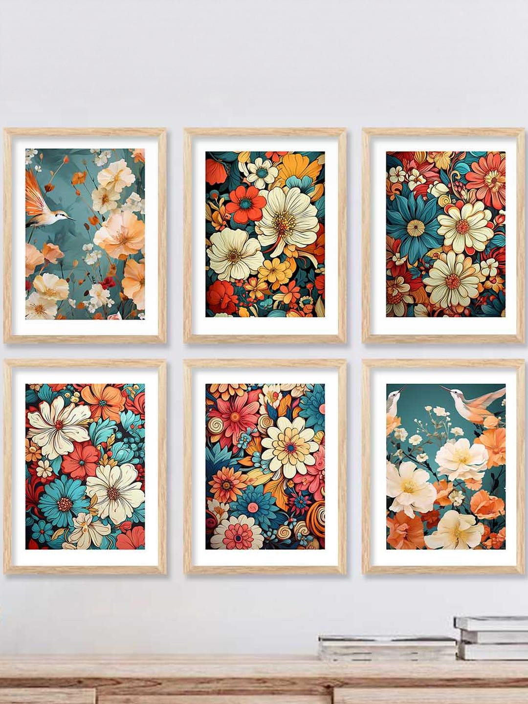 WALLLANE Multicoloured 6 and more Piece Wood Floral and Botanical Wall Paintings