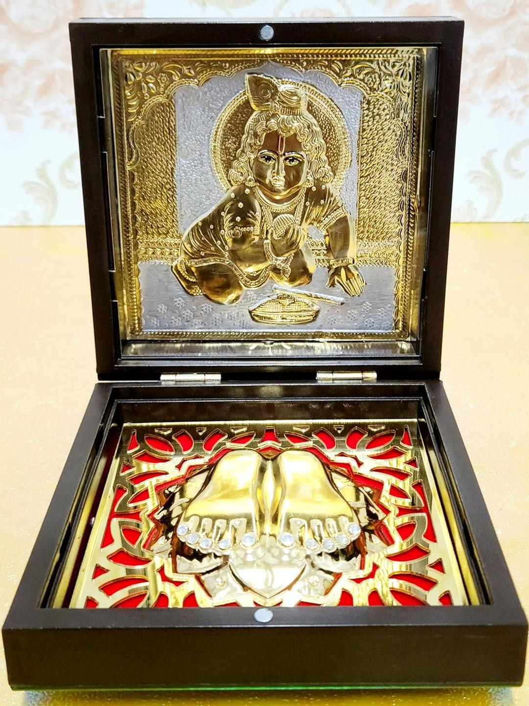 Arnavira Gold Plated Krishna Photo Frame with Charan Paduka Pocket