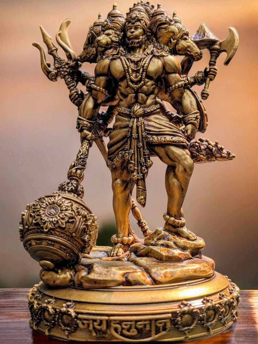 Fabzie Decor Gold-Toned Panchmukhi hanuman ji Idol Showpiece