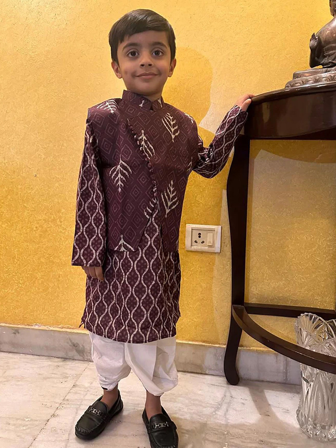 FREE BIRDS Boys Ethnic Motifs Printed Pure Cotton Kurta & Dhoti Pants With Jacket