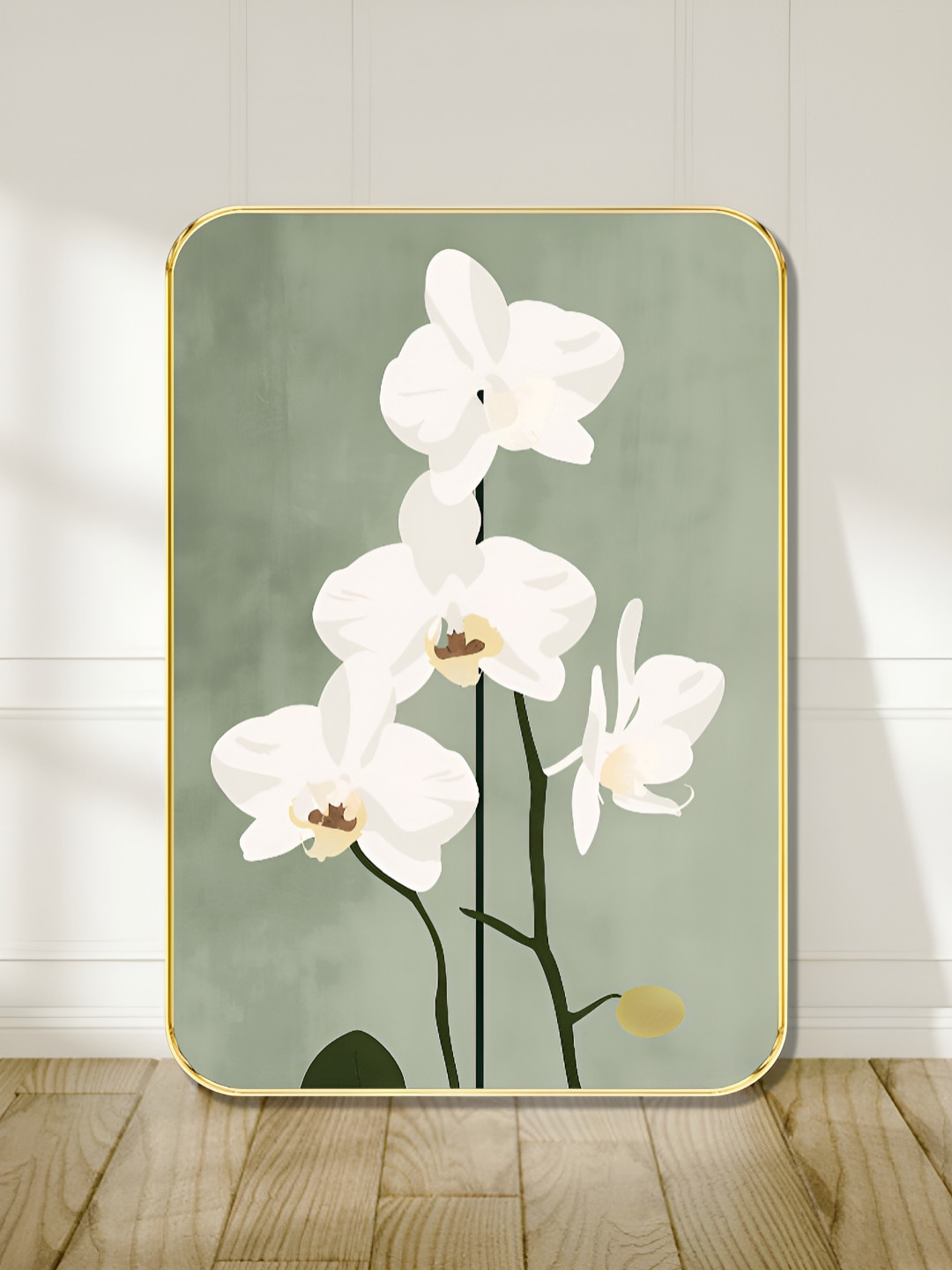 SAF White & Green Orchid Floral Printed Wooden Wall Art
