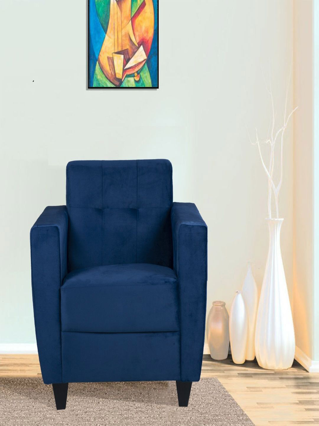 ARRA Blue Remo Tufted Back Fabric 1 Seater Sofa