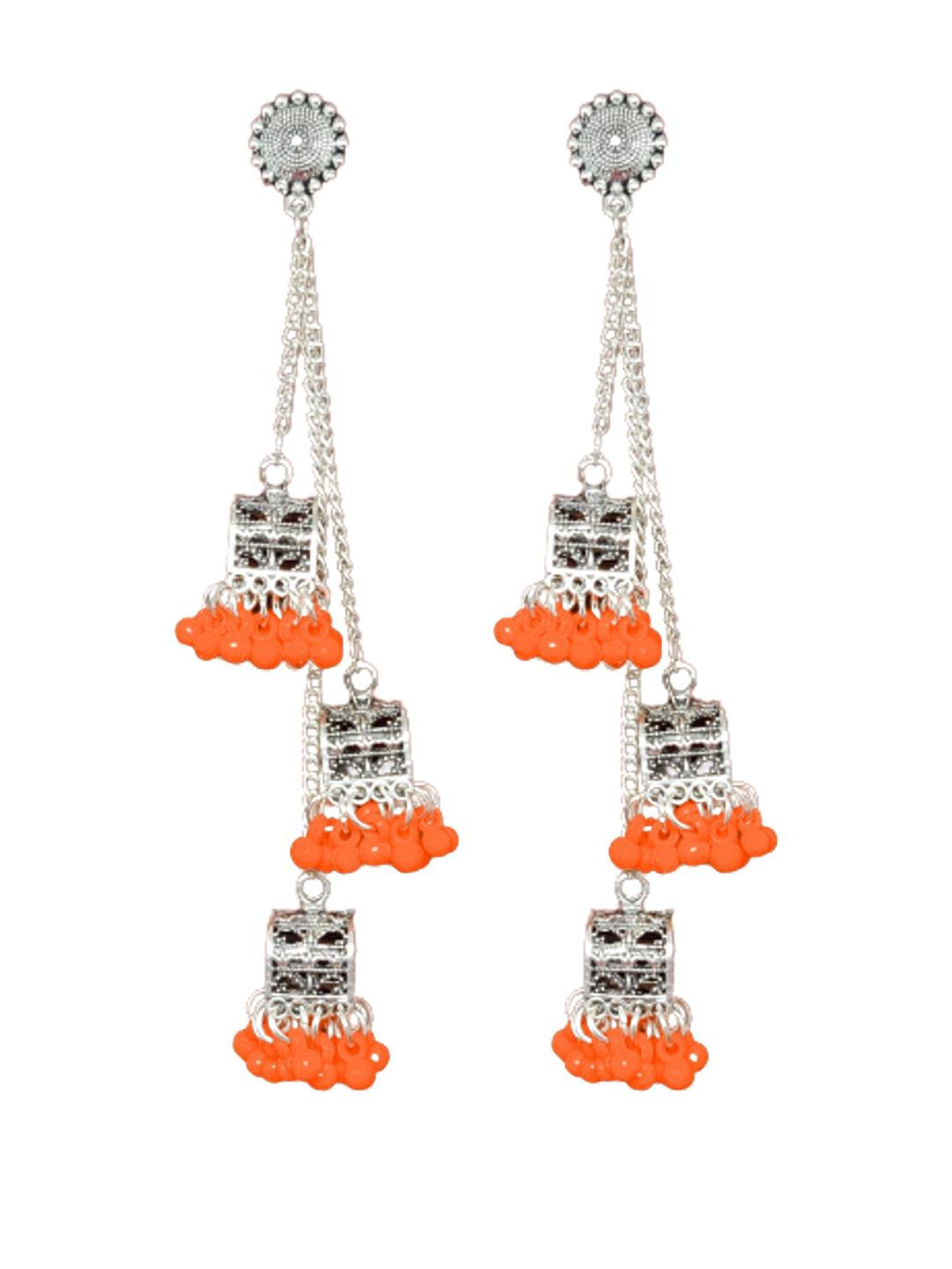 Weariton Women Orange Long Jhumkas Earrings