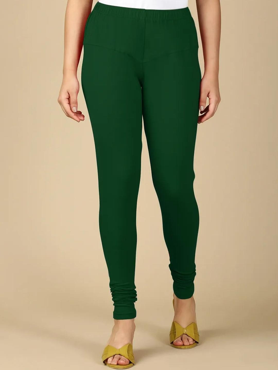 Women's Solid Mid Rise Ankle Length Leggings Bottle Green