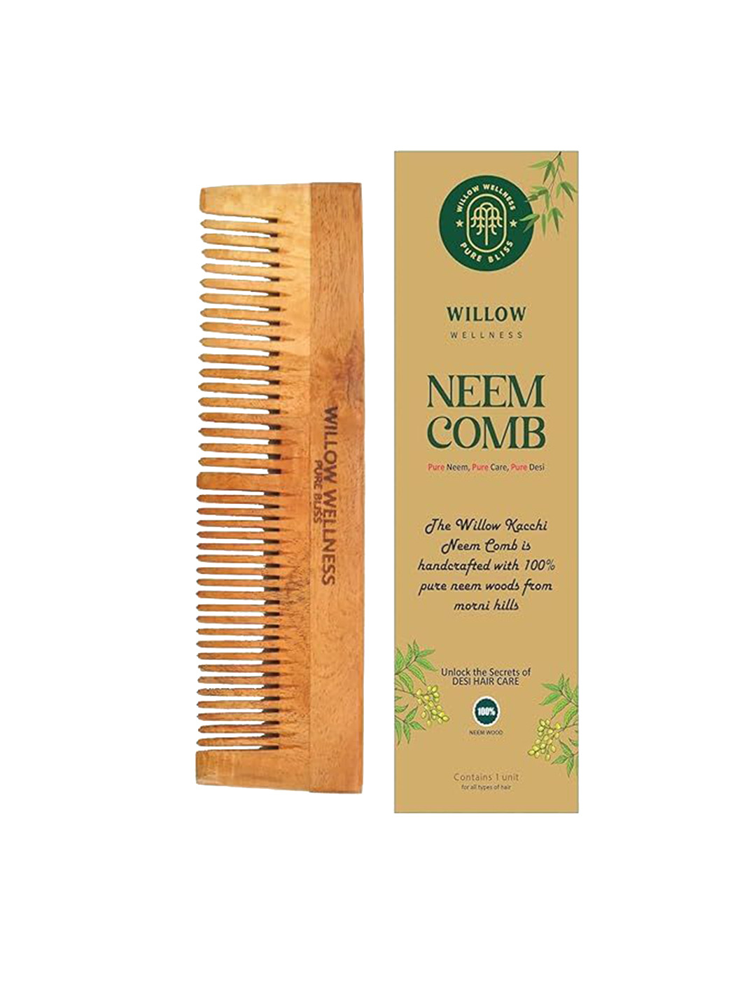 Willow Wellness Dual Tooth Neem Wooden Comb