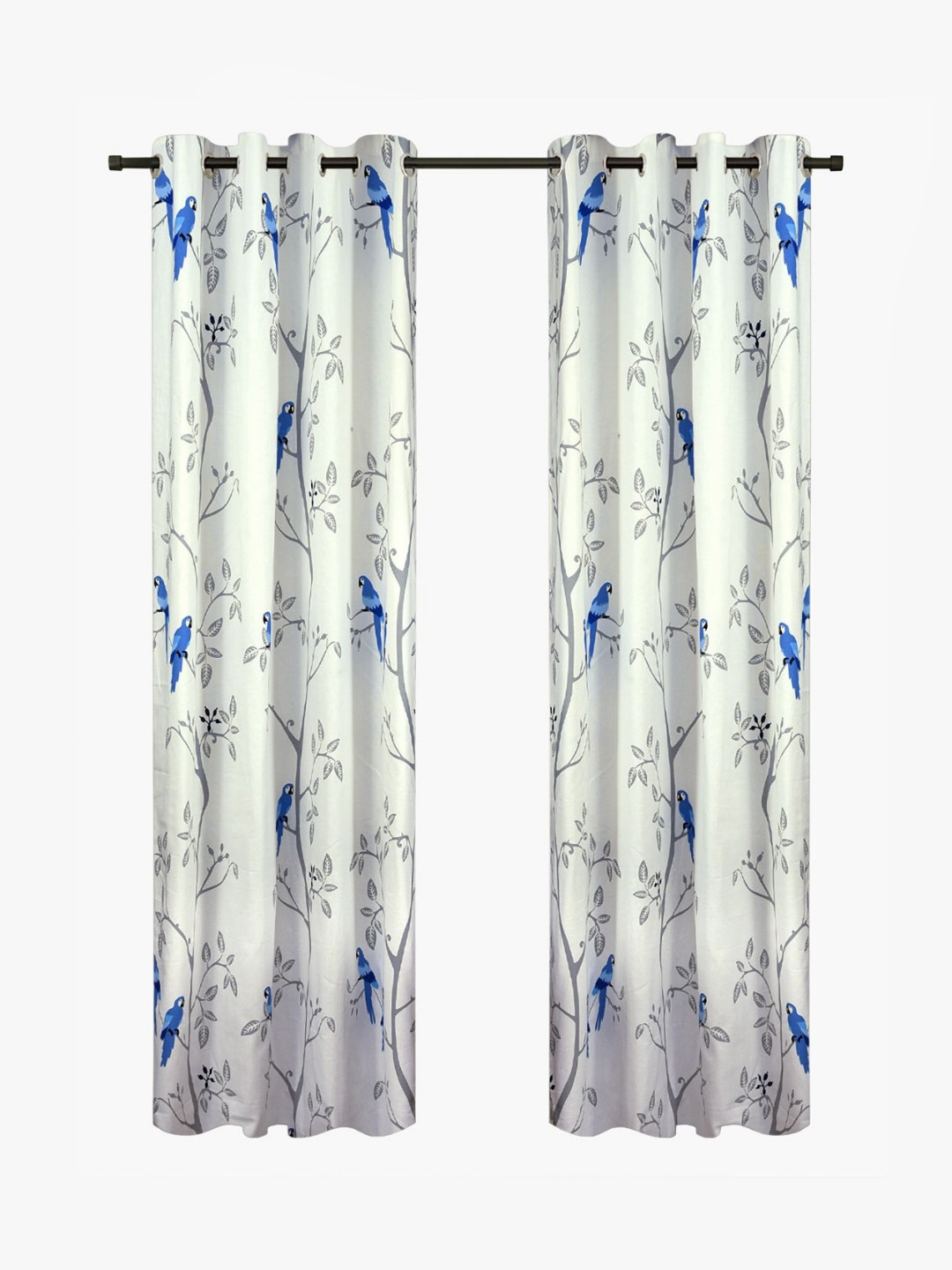 Aura Navy Blue & Grey 2 Pieces Floral Room Darkening Cotton Long Door Curtains