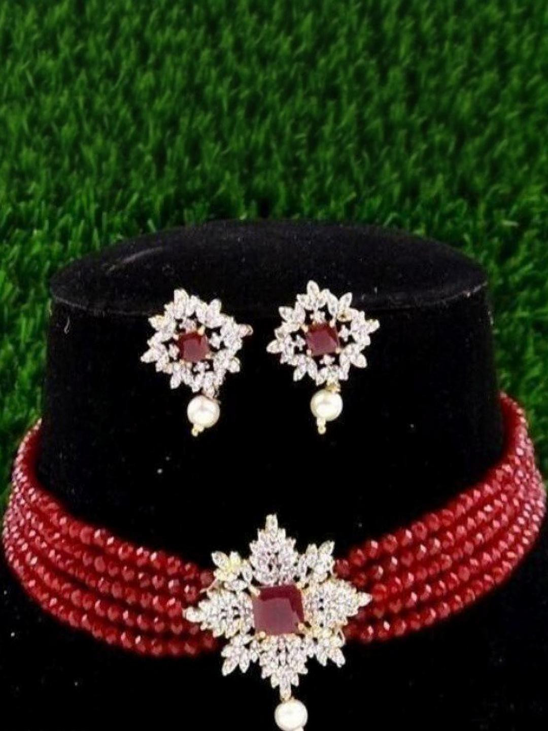 UNNATI JEWEL Red Brass Jewellery Set
