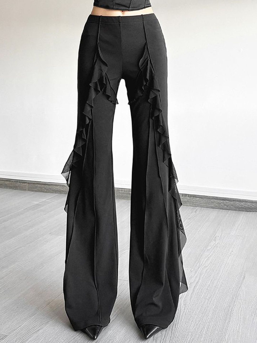 LULU & SKY Women Ruffle Flared Bootcut Party Trousers