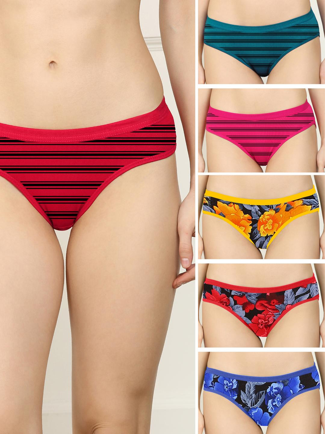 New stylish Red,Blue,Pink,Red,Yellow,Blue Cotton Silk Hipster Multicolor Panties Pack of 6