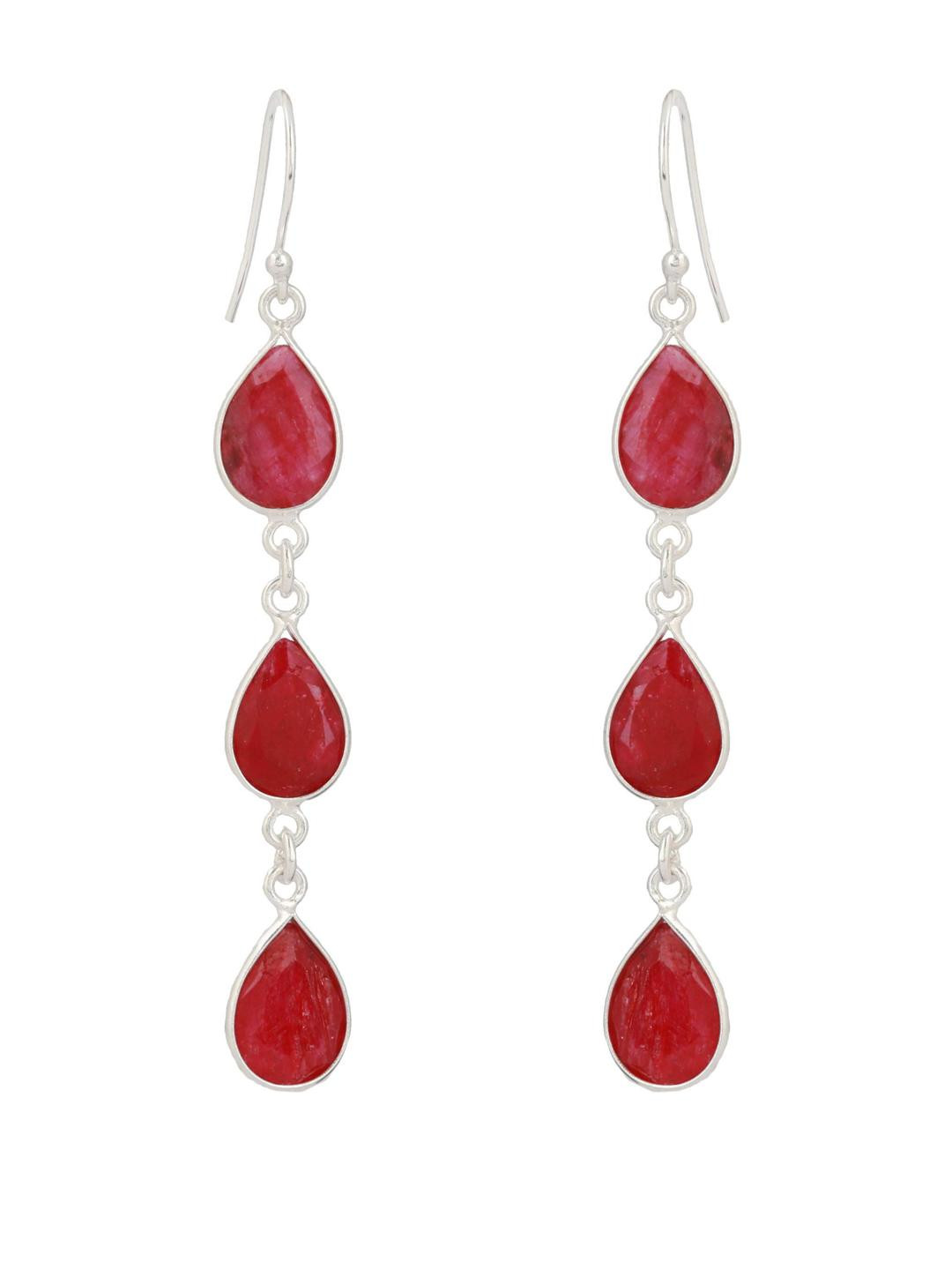 Silver Planets 92.5-925 Sterling Silver Red Onyx Stone Fashion Long Hanging Latest Earrings for Women and Girls